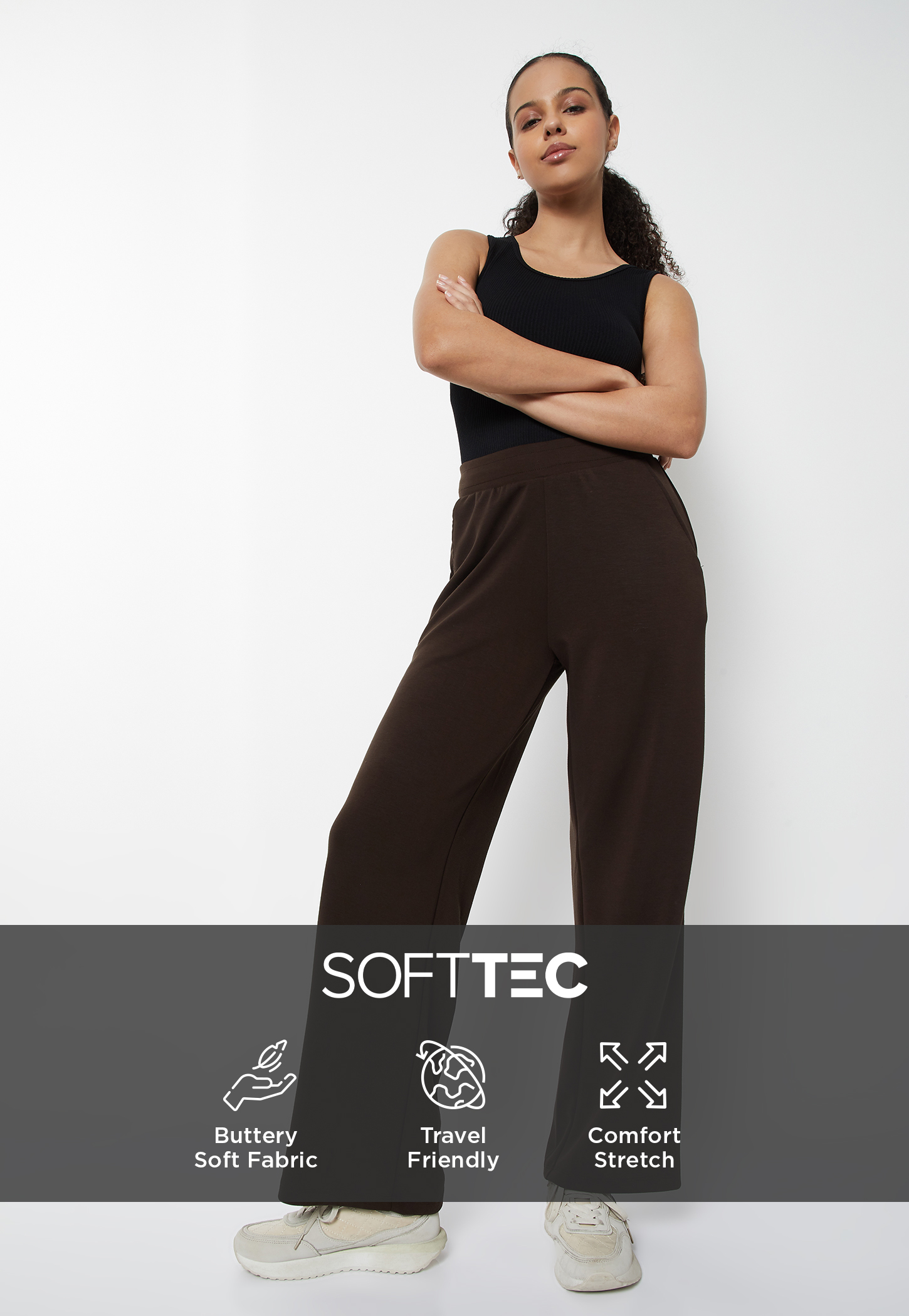 Women Solid Wide Leg Sports Track Pants-picture-16
