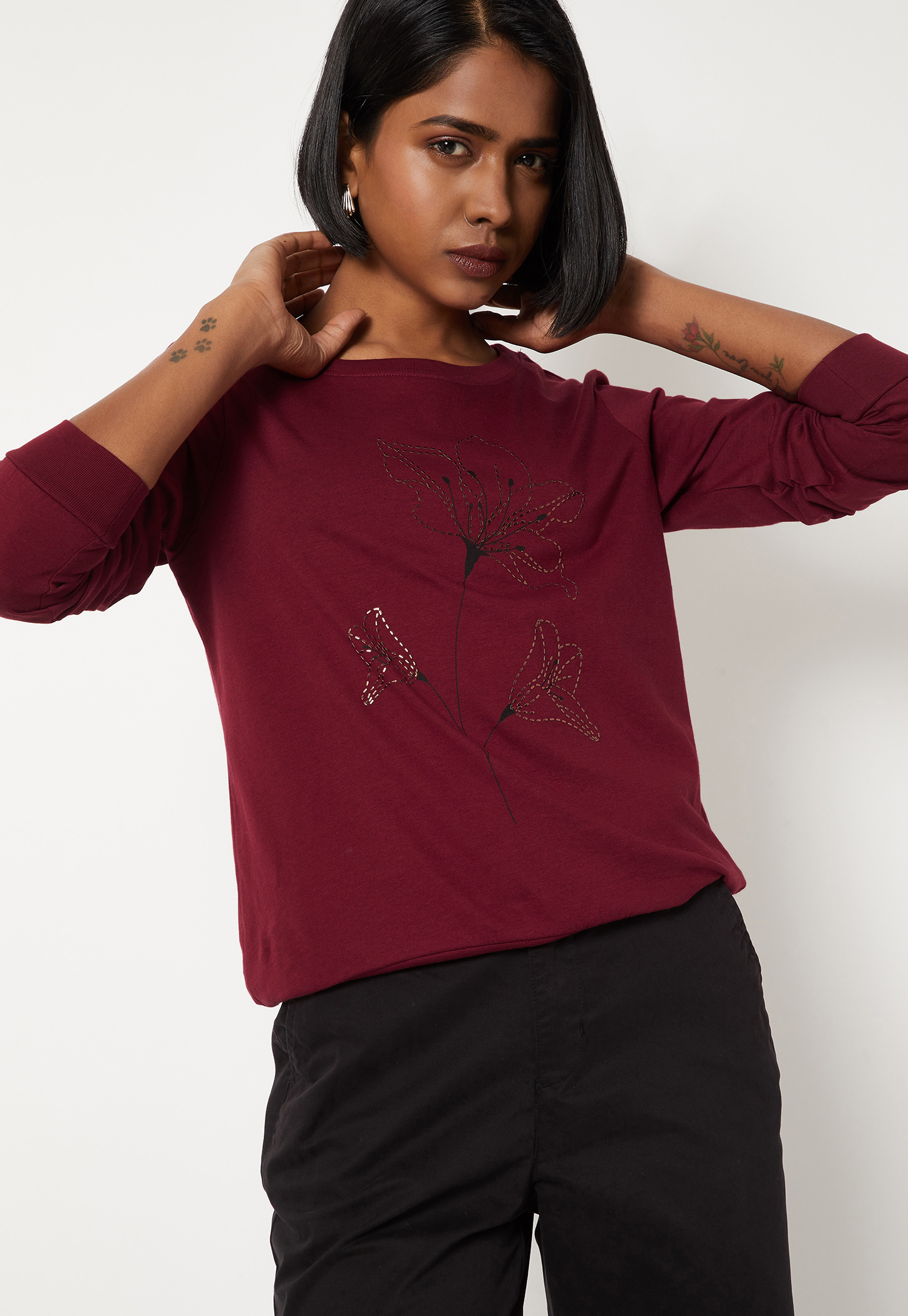 Women Embroidered Full Sleeve T-shirt-image-11