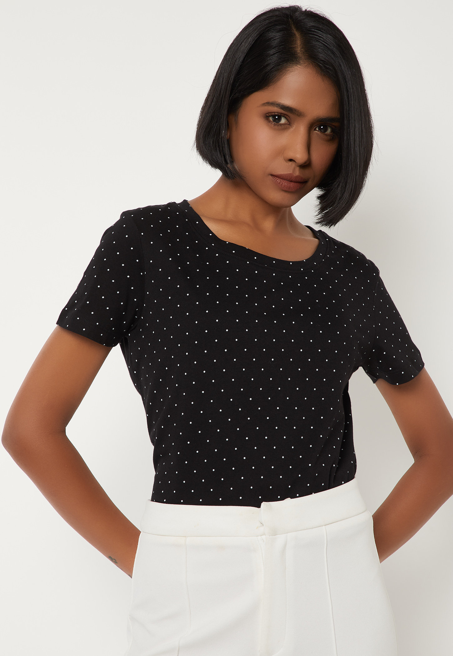 Women Polka Dot Print T-shirt-image-5