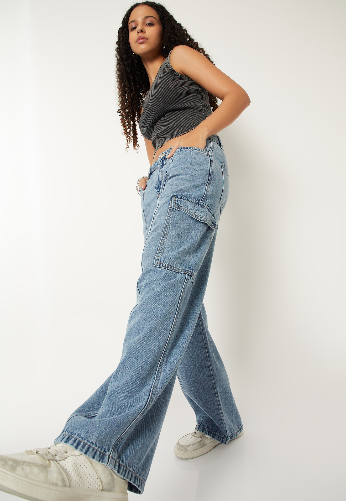 Women Washed Denim Cargos-picture-12