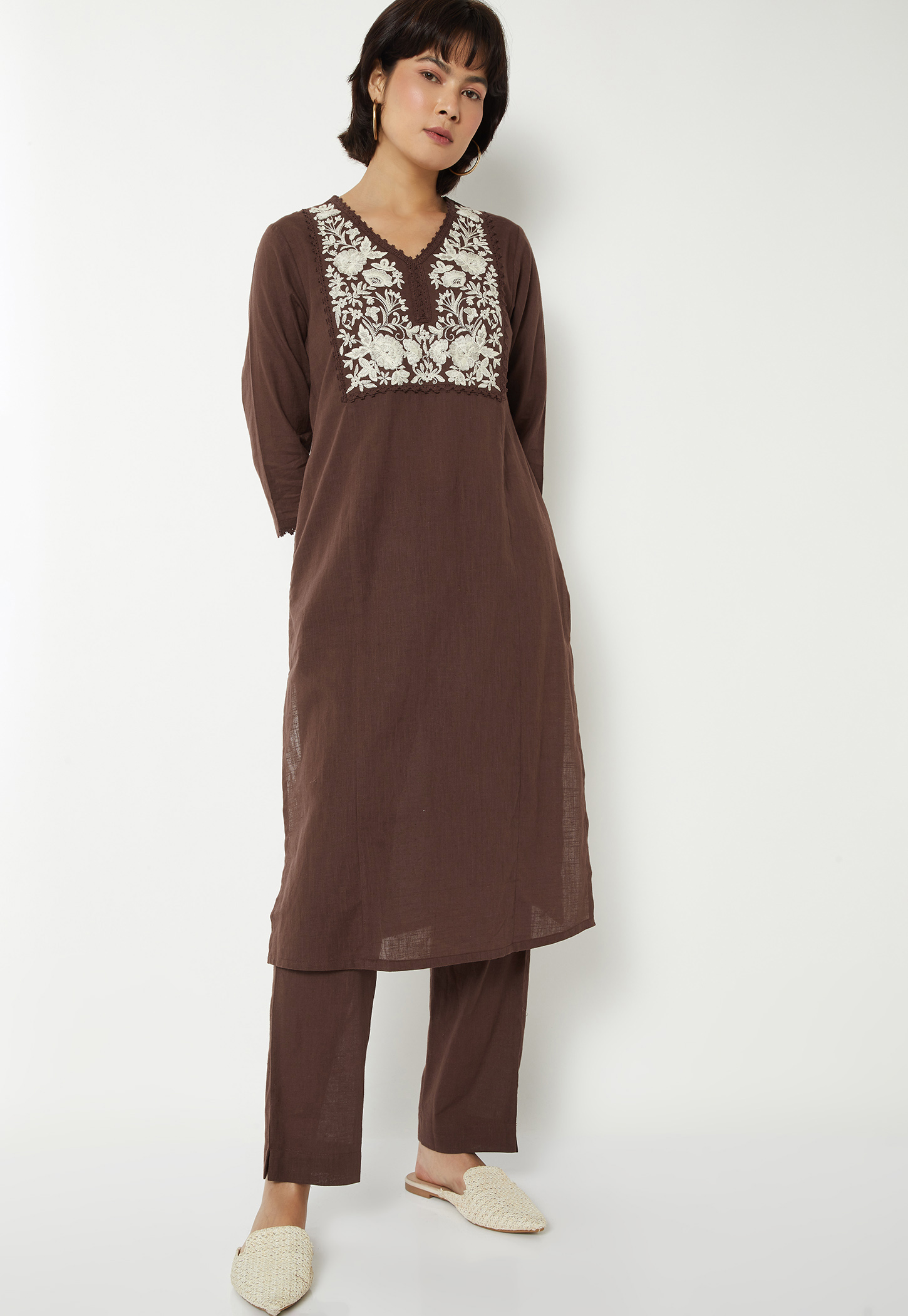 Women Yoke Embroidered Co-ords Set-image-9