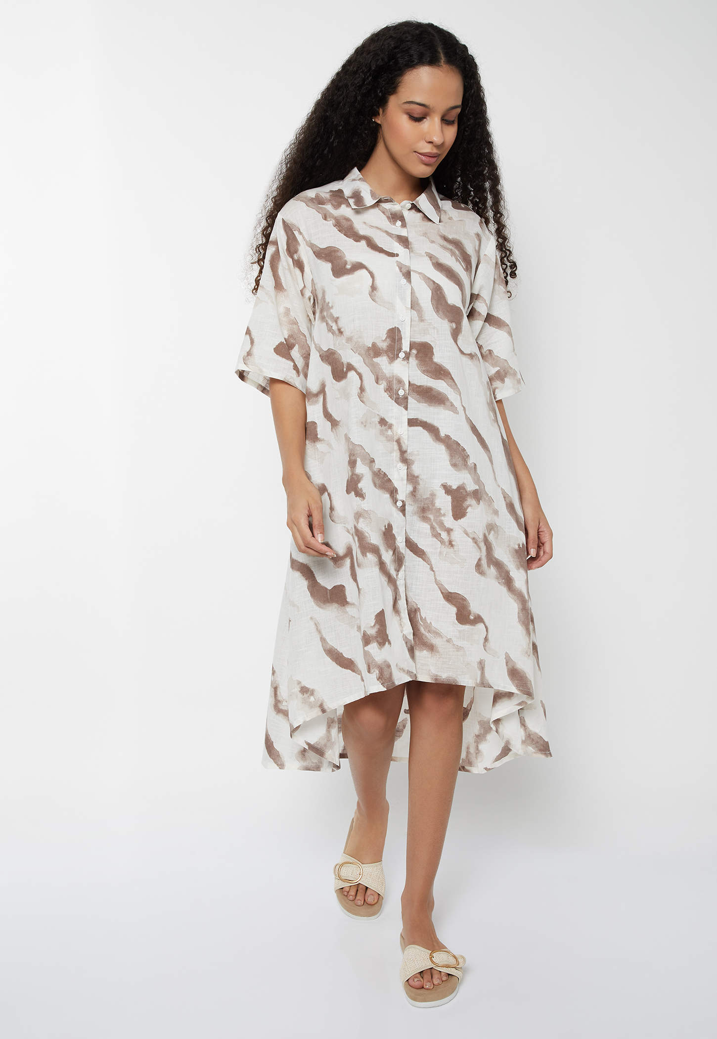 Women Printed High-Low Shirt Dress-image-5
