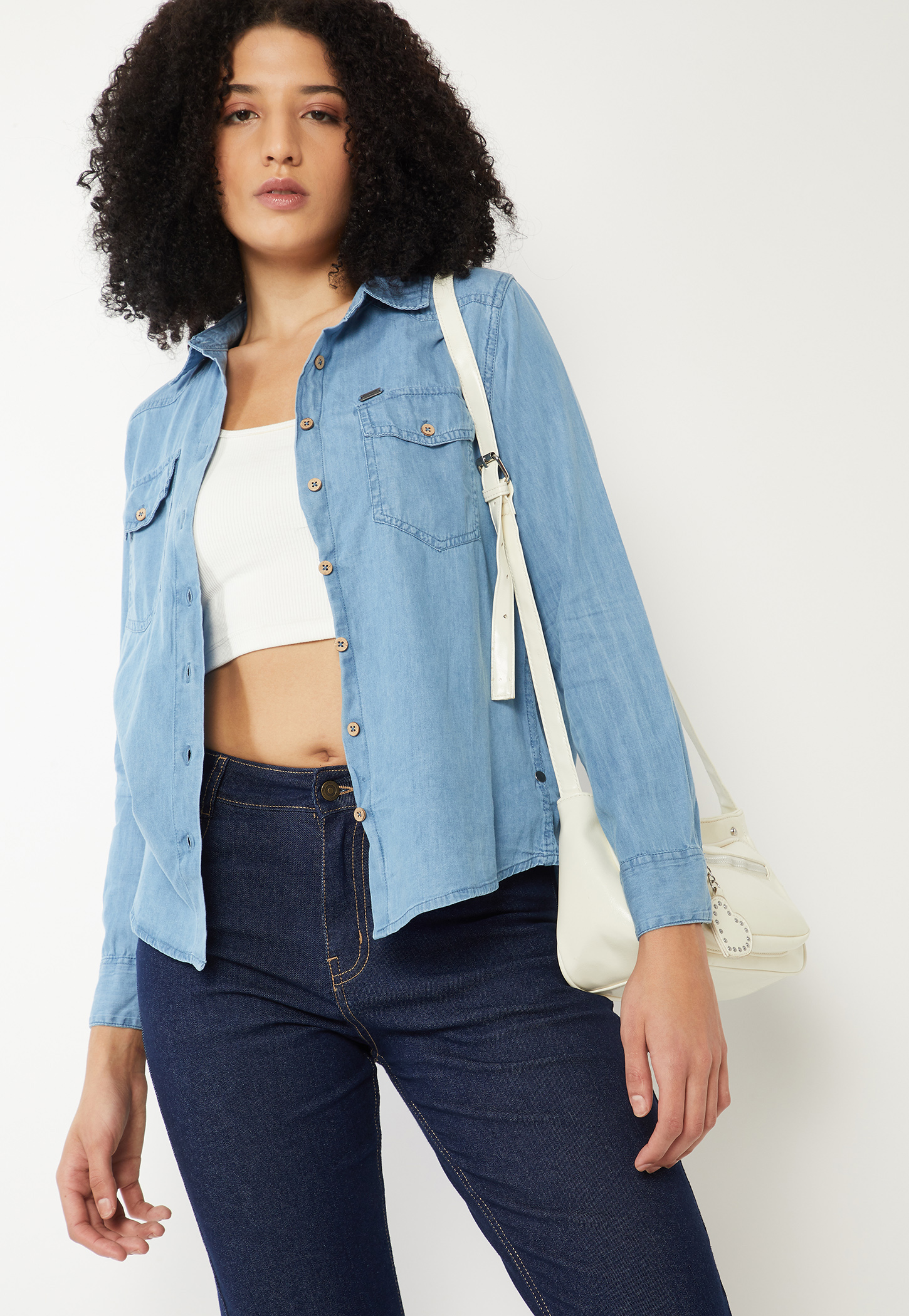 Women Solid Denim Shirt-image-13