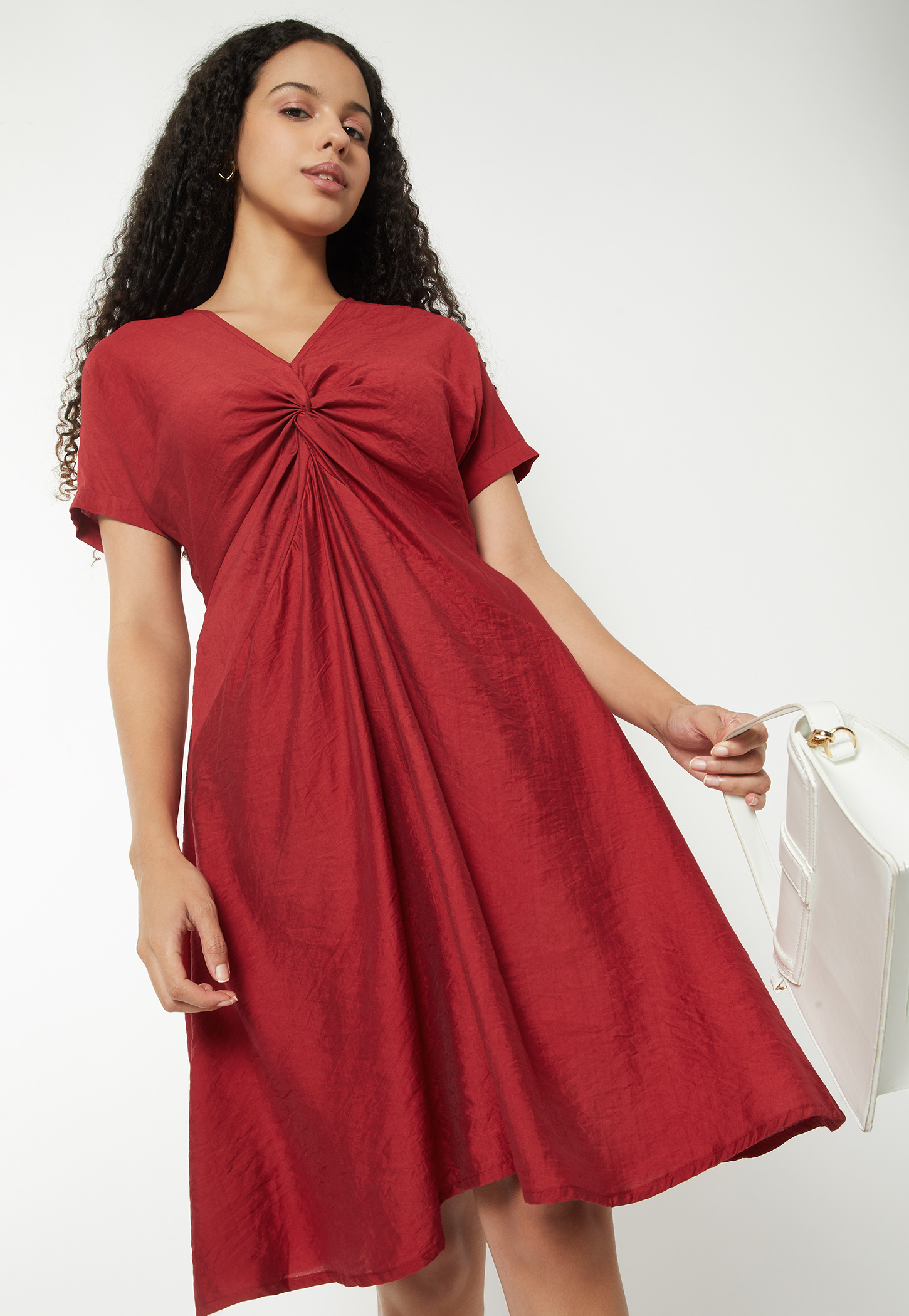 Women Solid Twist Knot A-line Dress-picture-49