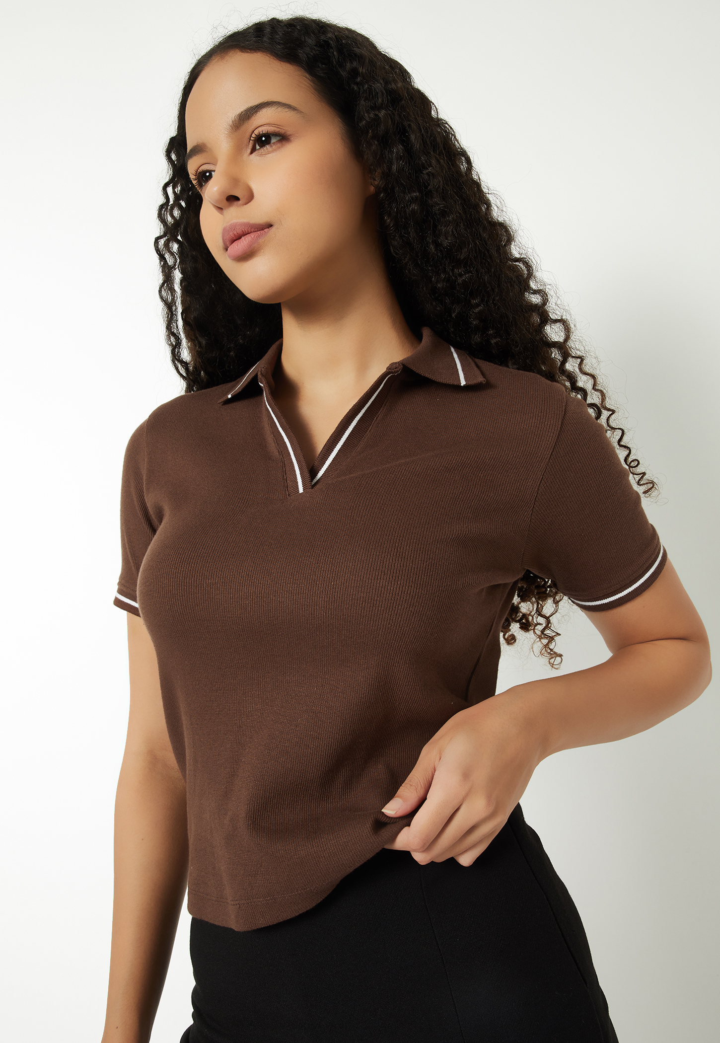 Women Solid Johnny Collar Sports T-shirt-picture-26