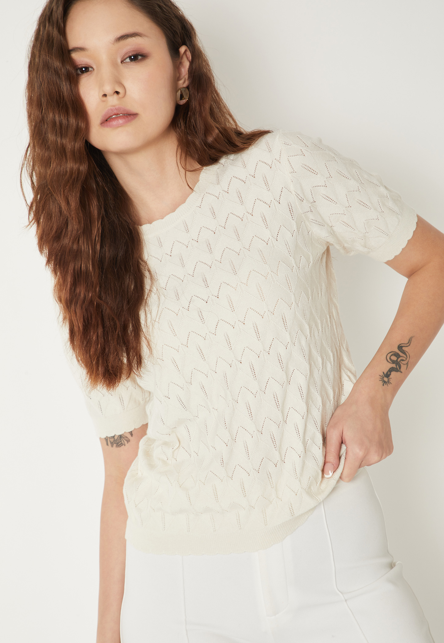 Women Pointelle Knit Top-image-45