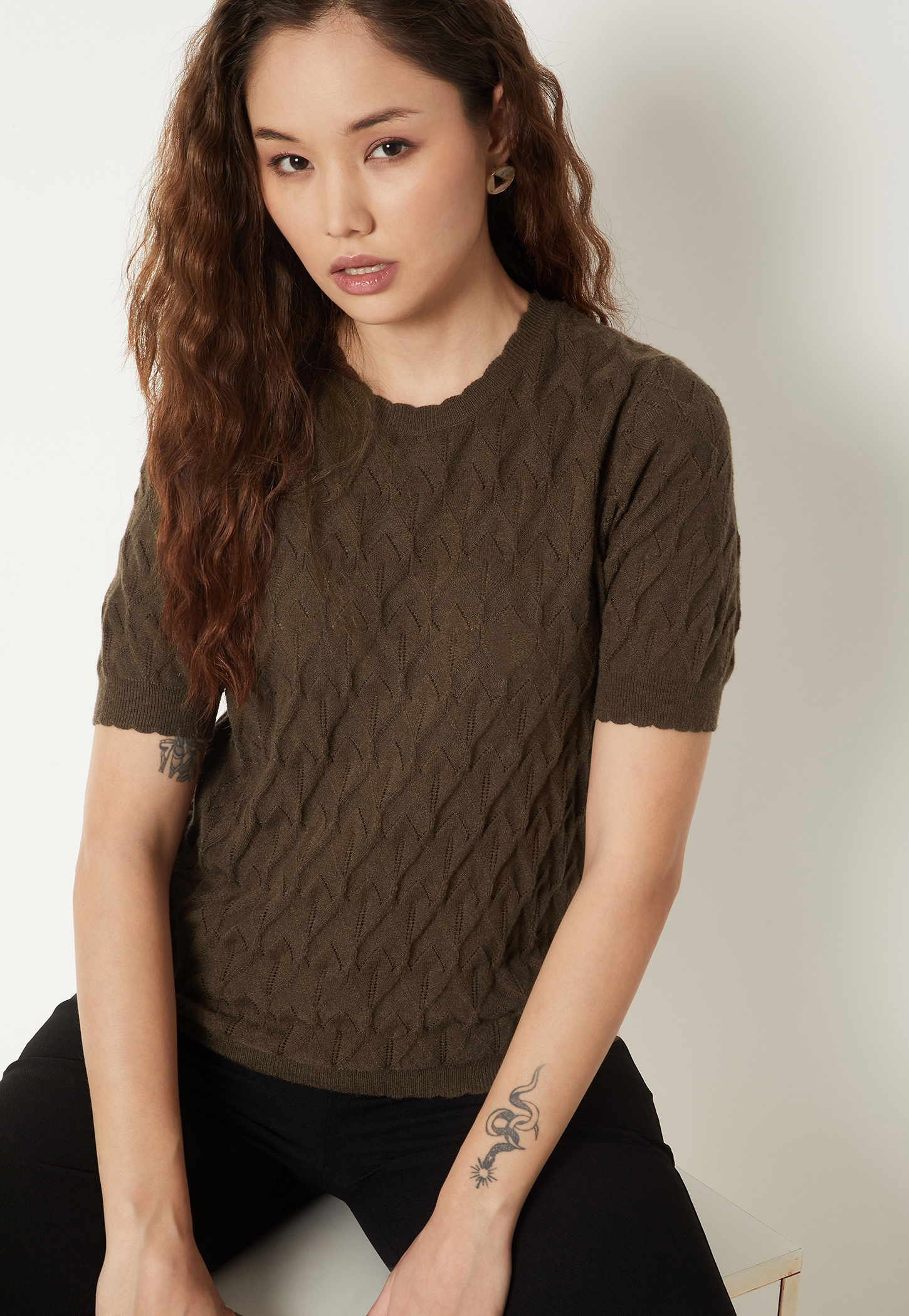 Women Pointelle Knit Top-image-11