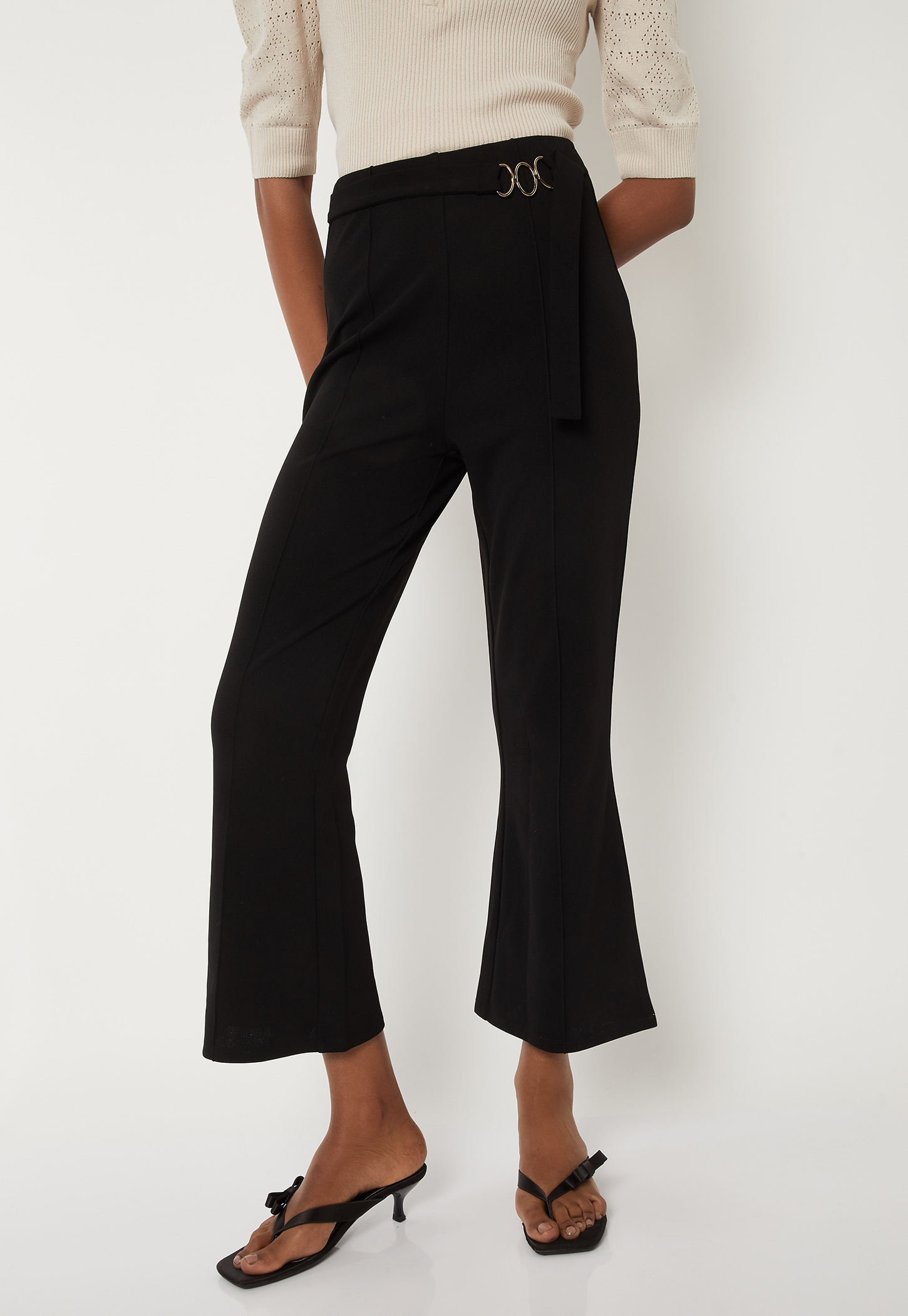 Women Solid Flared Crop Trousers-picture-50