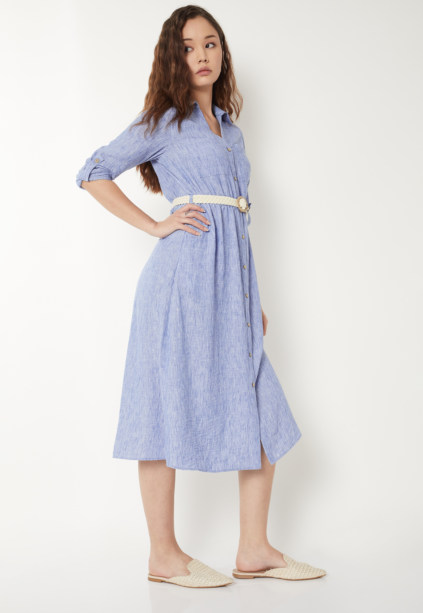 Women A-line Shirt Dress with Belt-picture-24