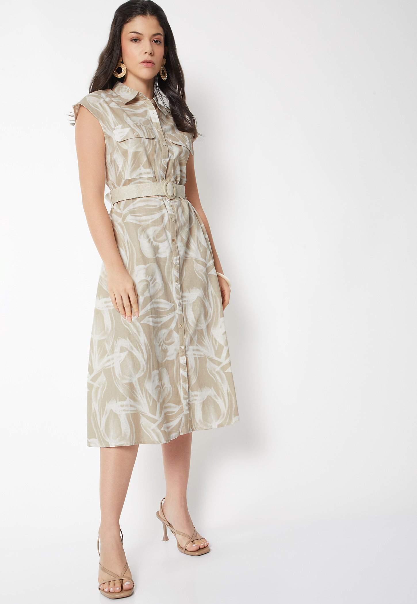Women Printed Belted Shirt Dress-picture-51
