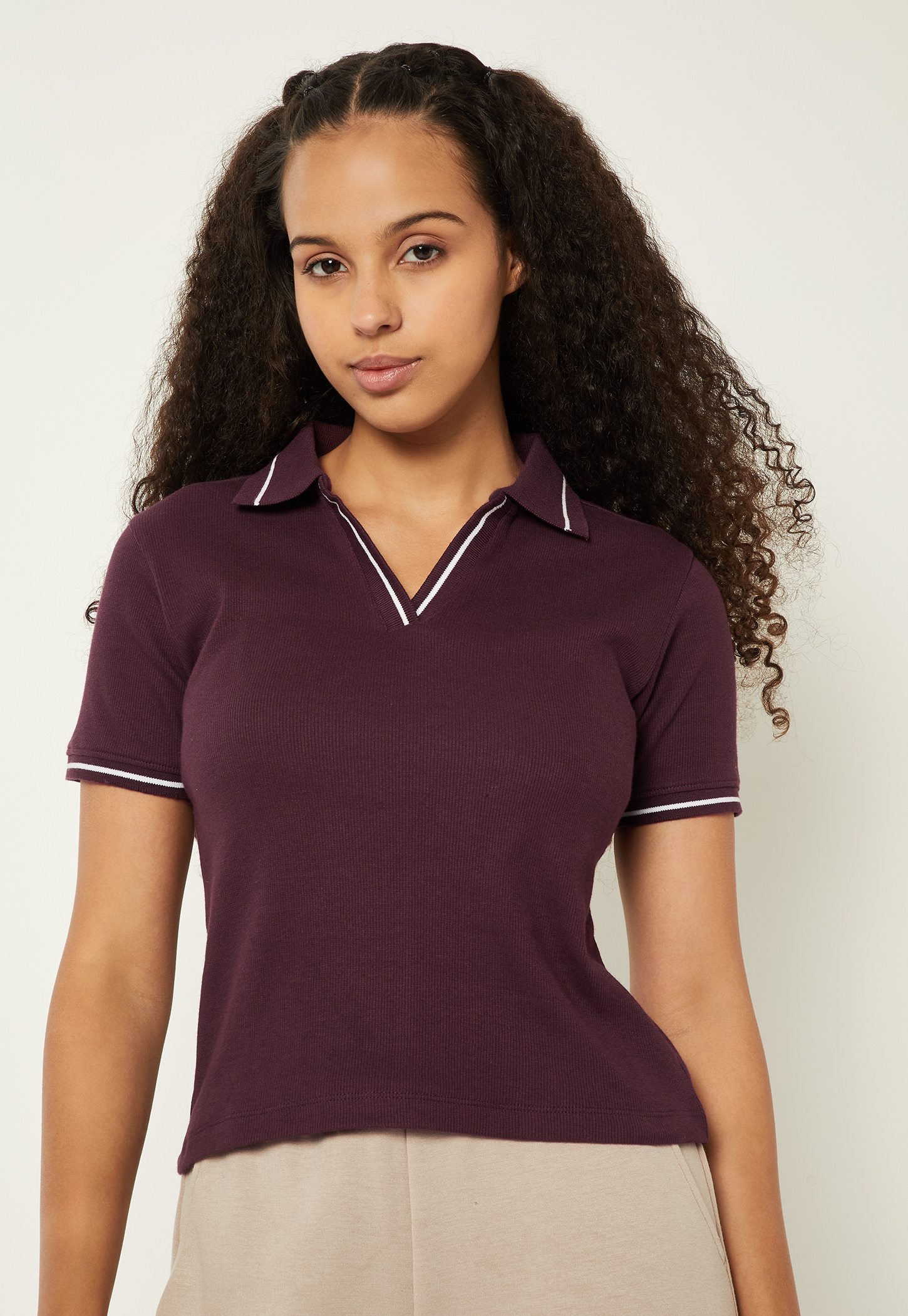 Women Solid Ribbed Polo T-shirt-picture-43