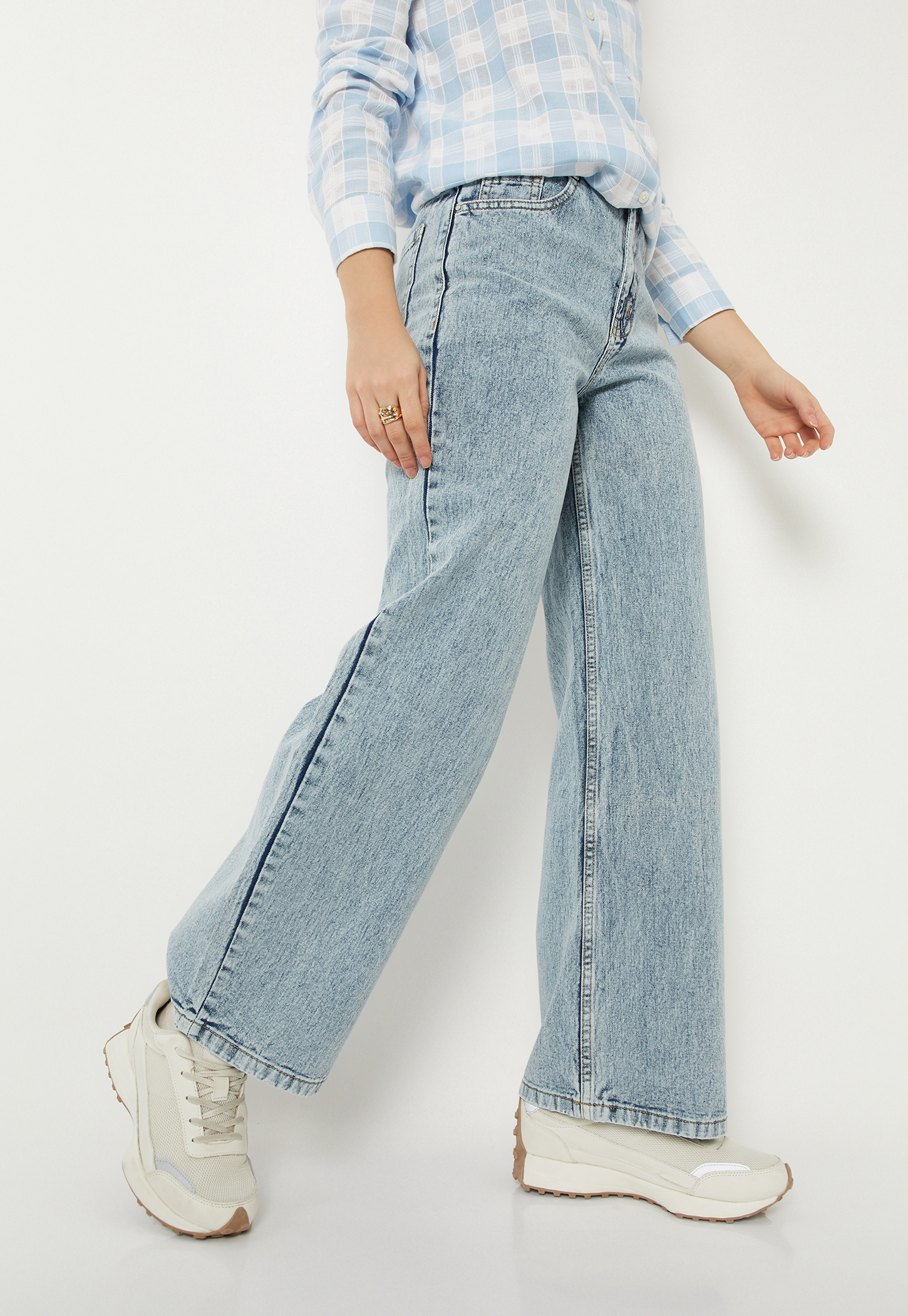 Women Acidwashed Wide Leg Jeans-picture-29
