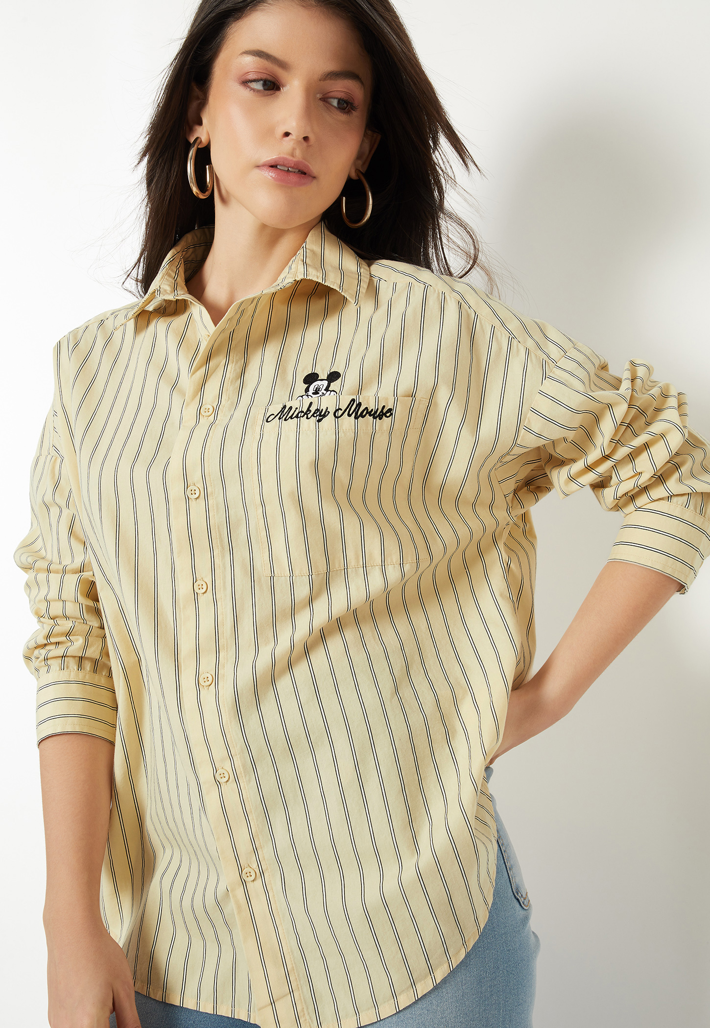 Women Mickey Mouse Embroidered Striped Shirt-picture-22