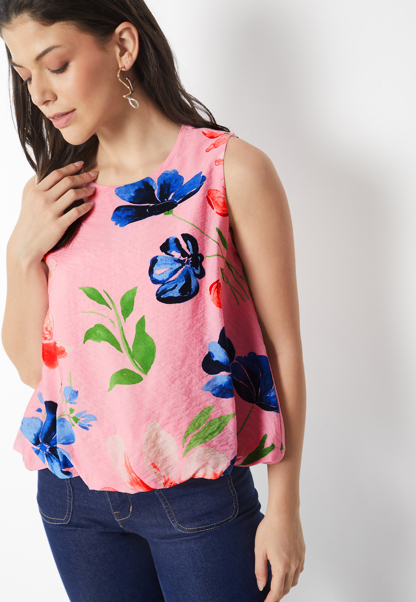 Women Floral Print Bubble Hem Top-picture-23