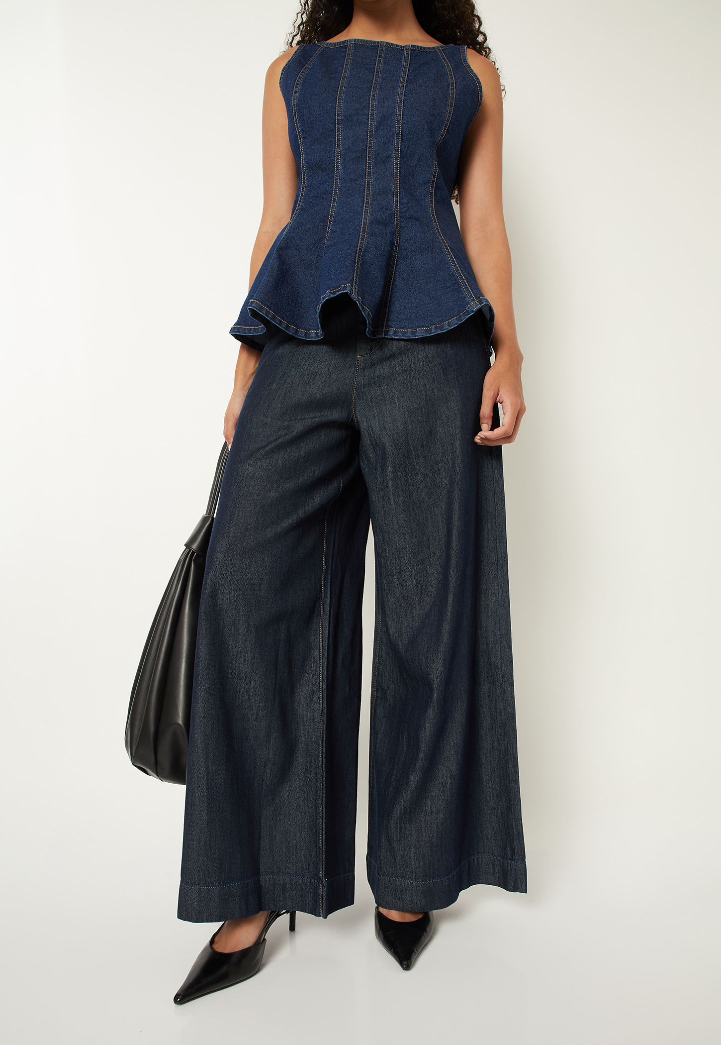 Women Solid Wide Leg Denim Trousers-picture-28