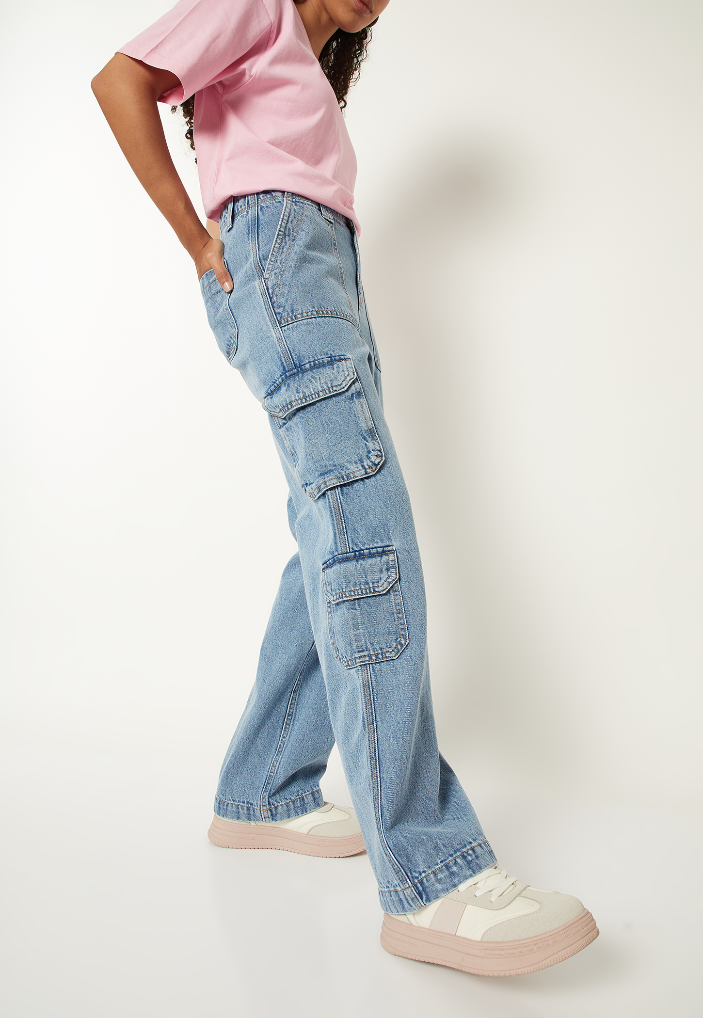 Women Washed Cargo Jeans-picture-20