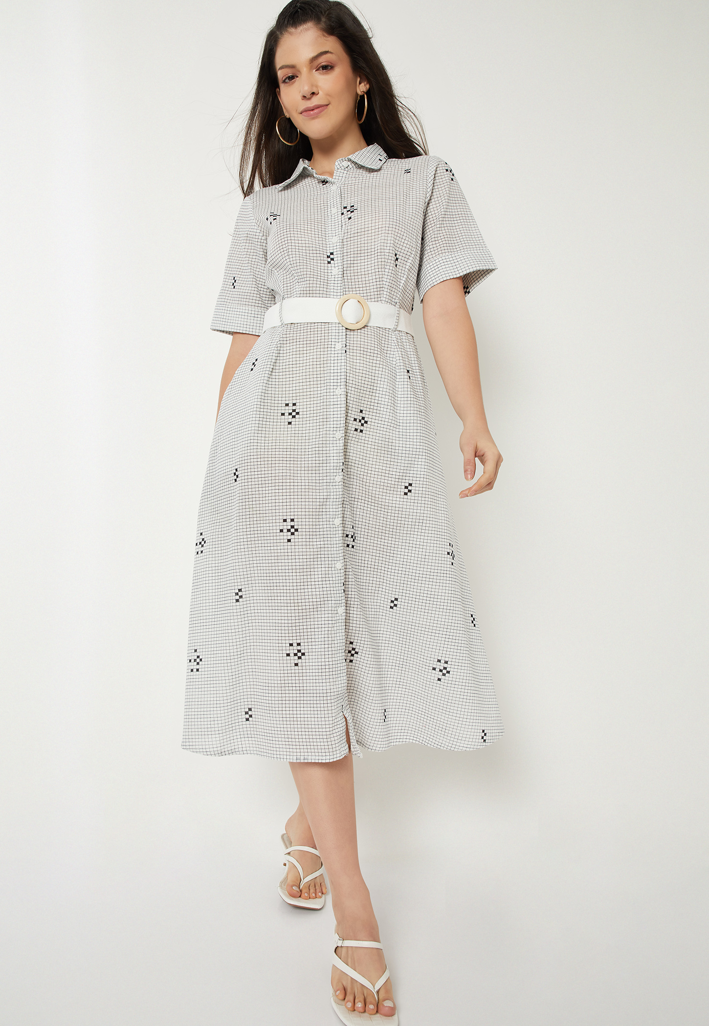 Women Checked Shirt Dress with Belt-picture-45