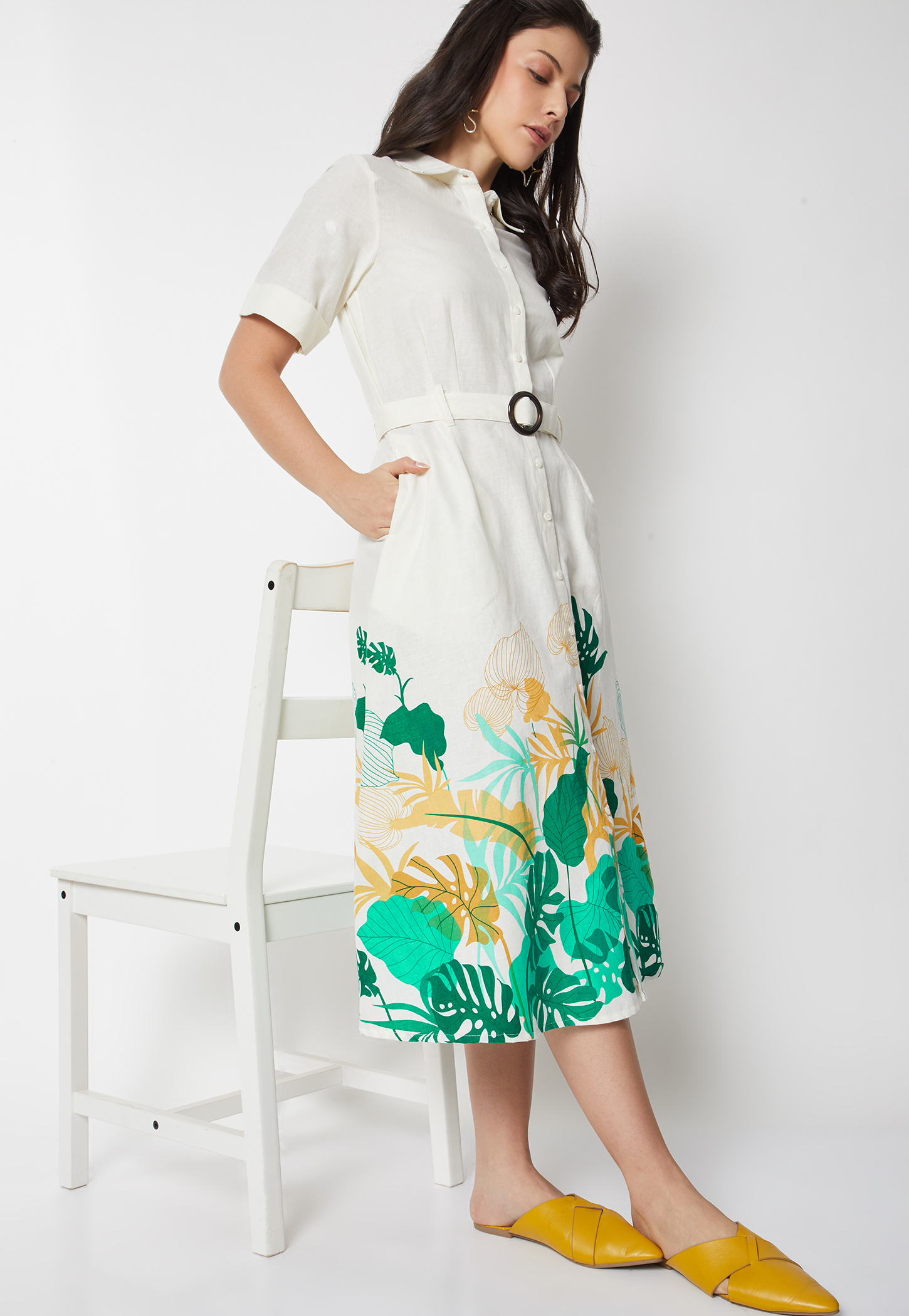 Women Printed Belted Shirt Dress-picture-47