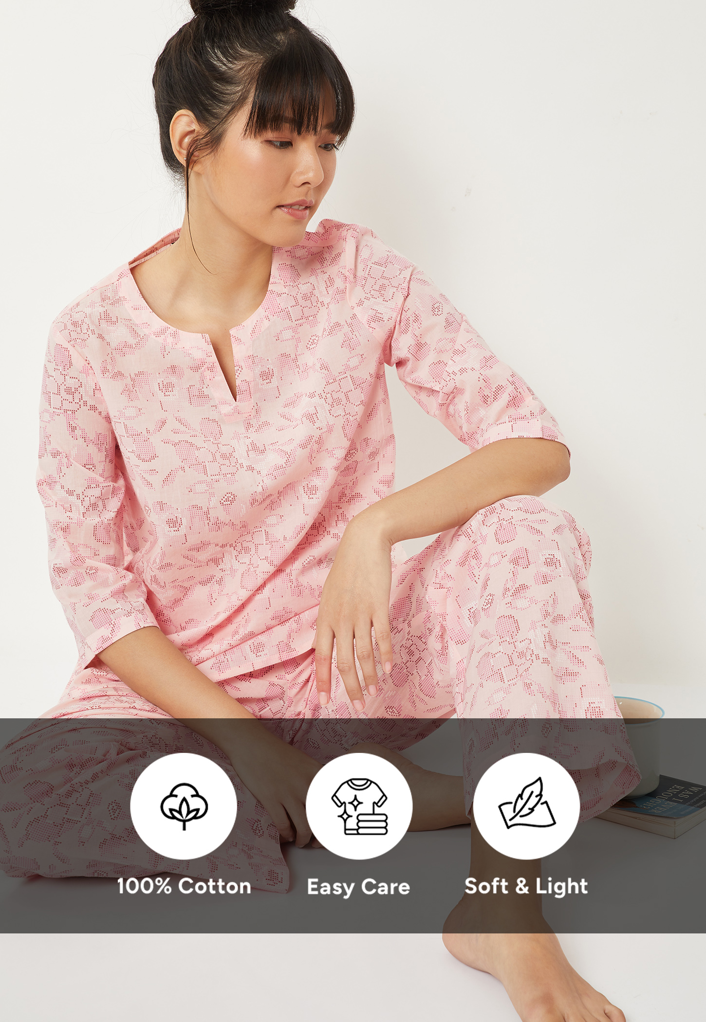Women Pure Cotton Printed PJ Set-image-11