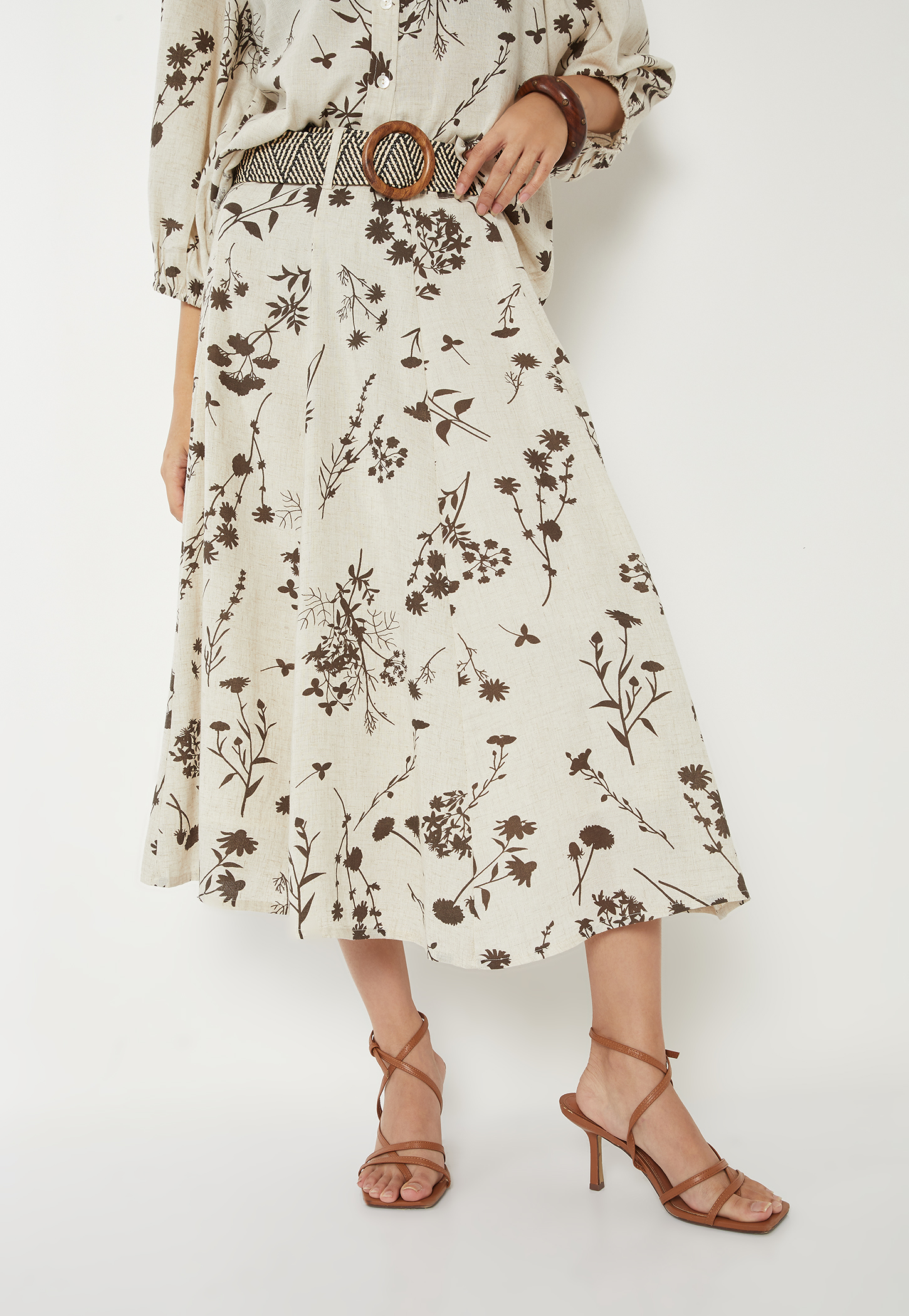 Women Printed A-line Midi Skirt with Belt-picture-11