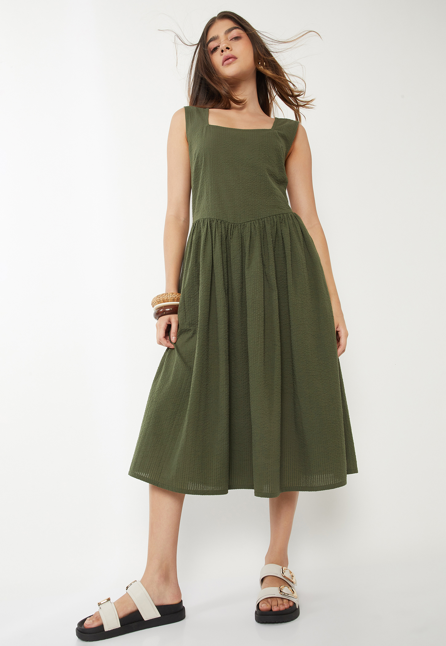 Women Textured Fit & Flared Dress-image-6