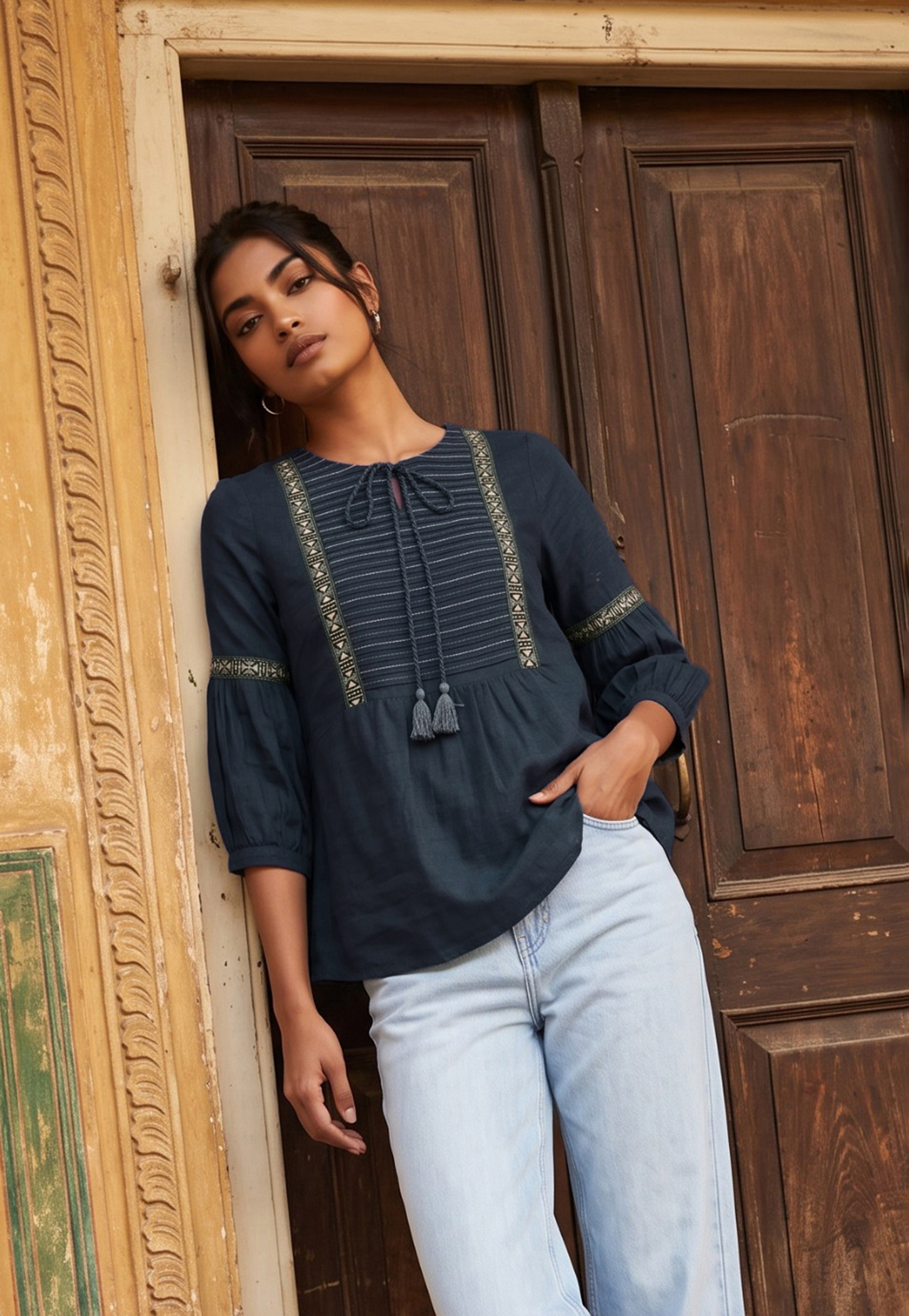 Women Embroidered Yoke Tunic-image-9