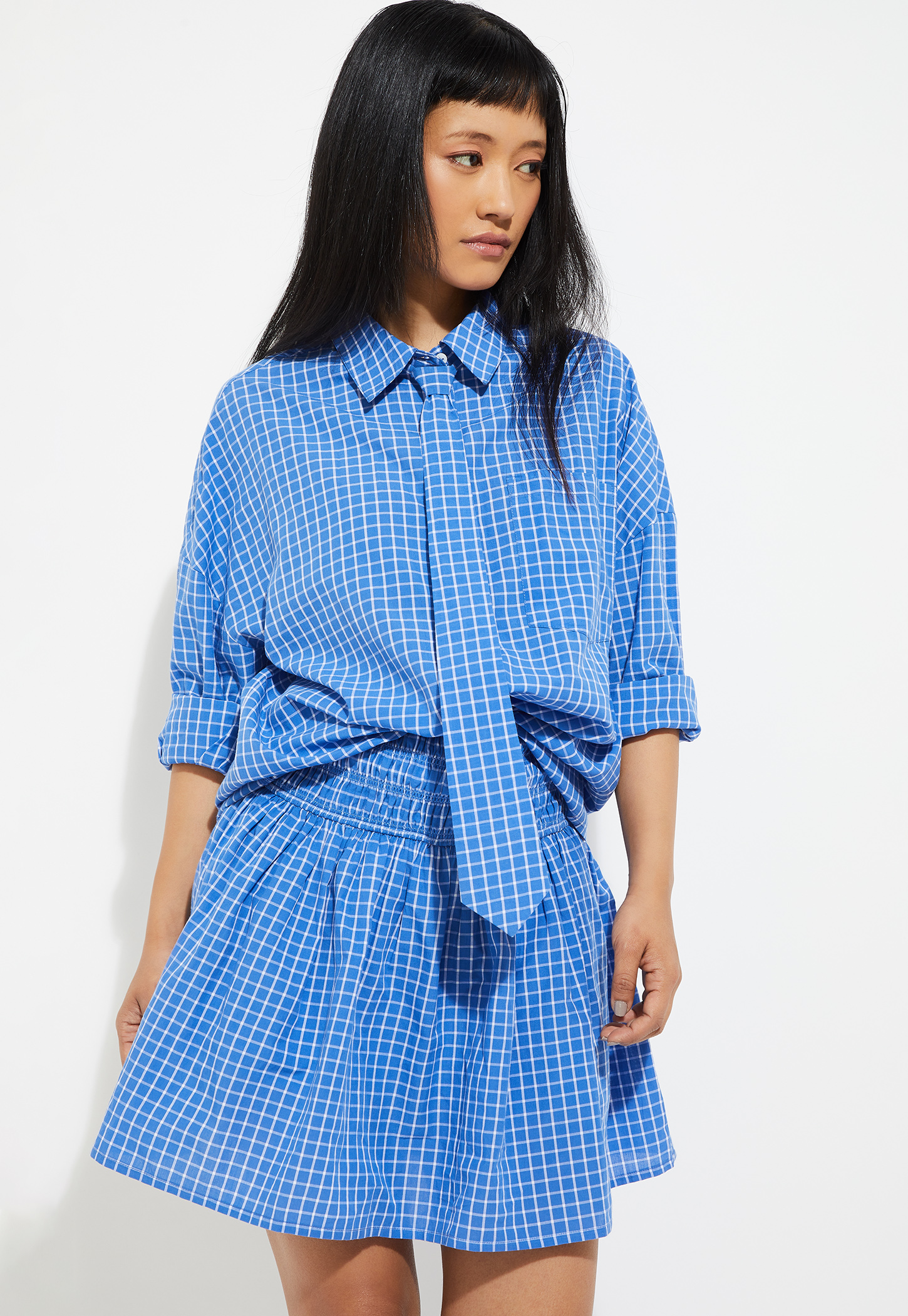 ALAYA F x URB_N Women Checked Oversized Shirt with Tie-picture-44