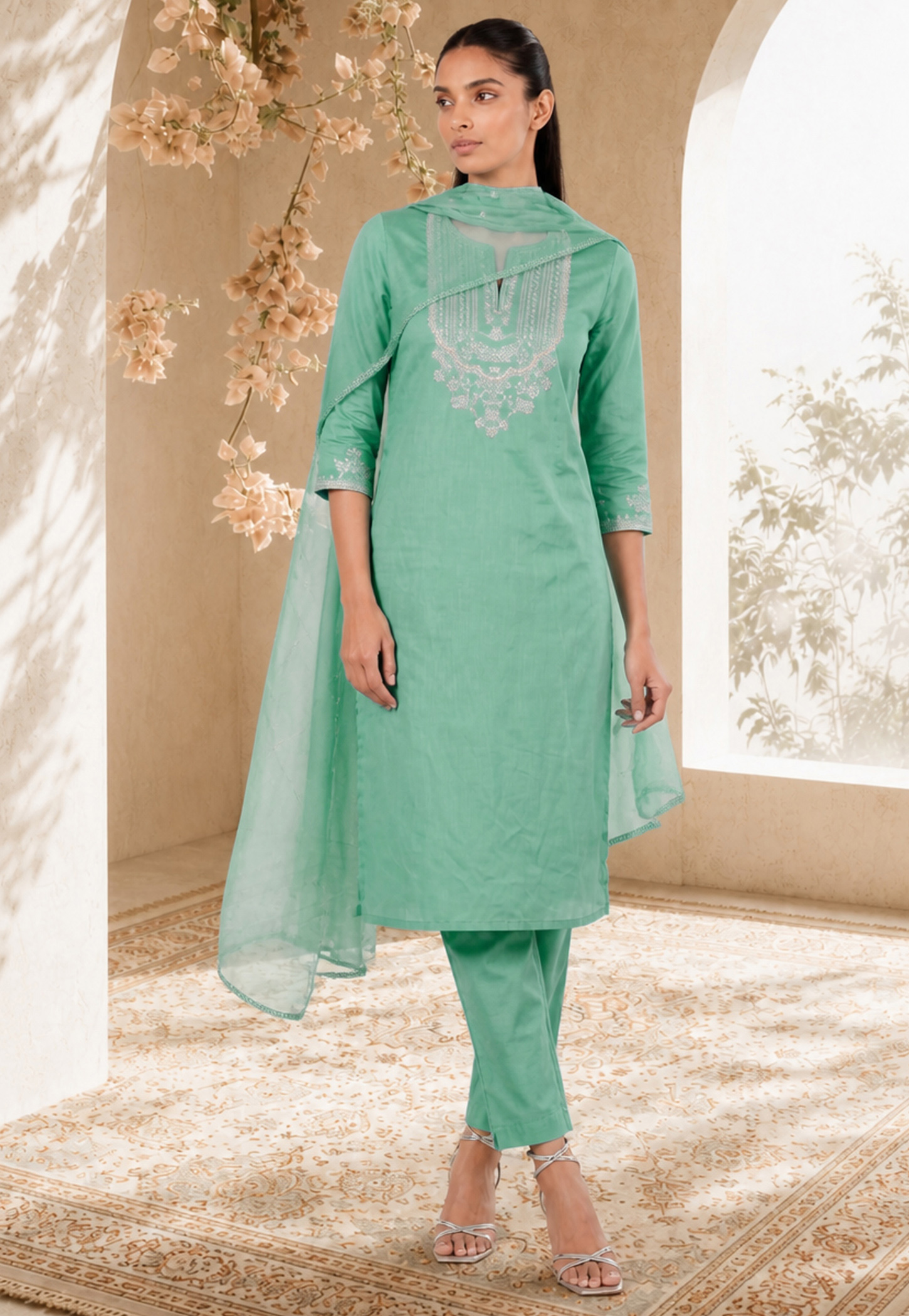 A-Line Embroidered Kurta Set with Dupatta-picture-25