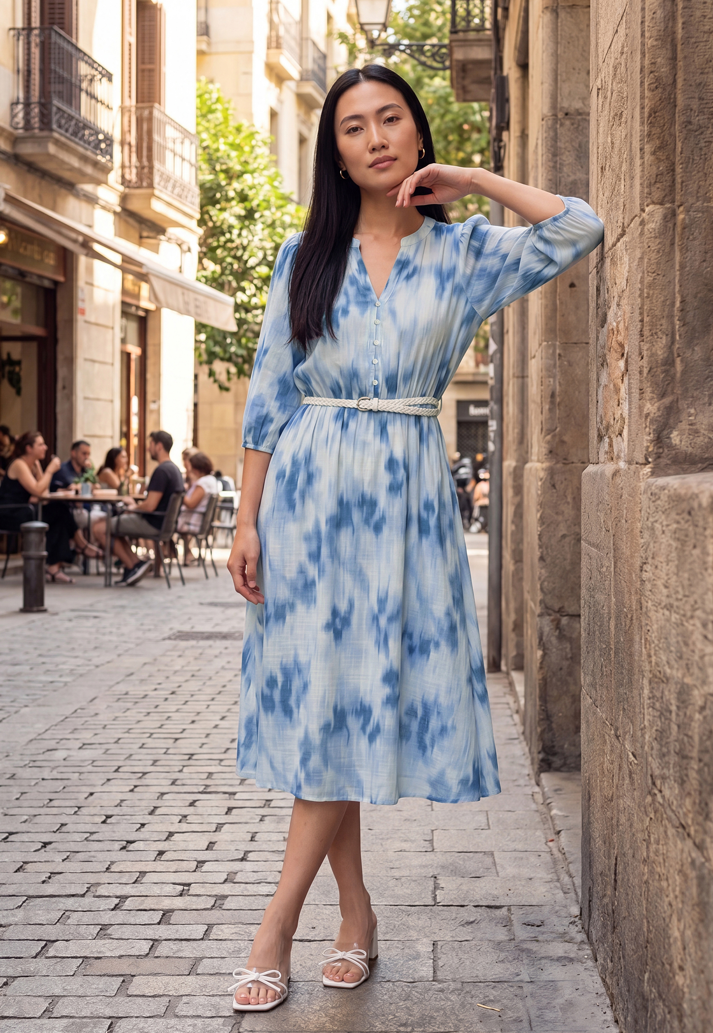Women Tie-Dye Fit & Flare Midi Dress-image-9