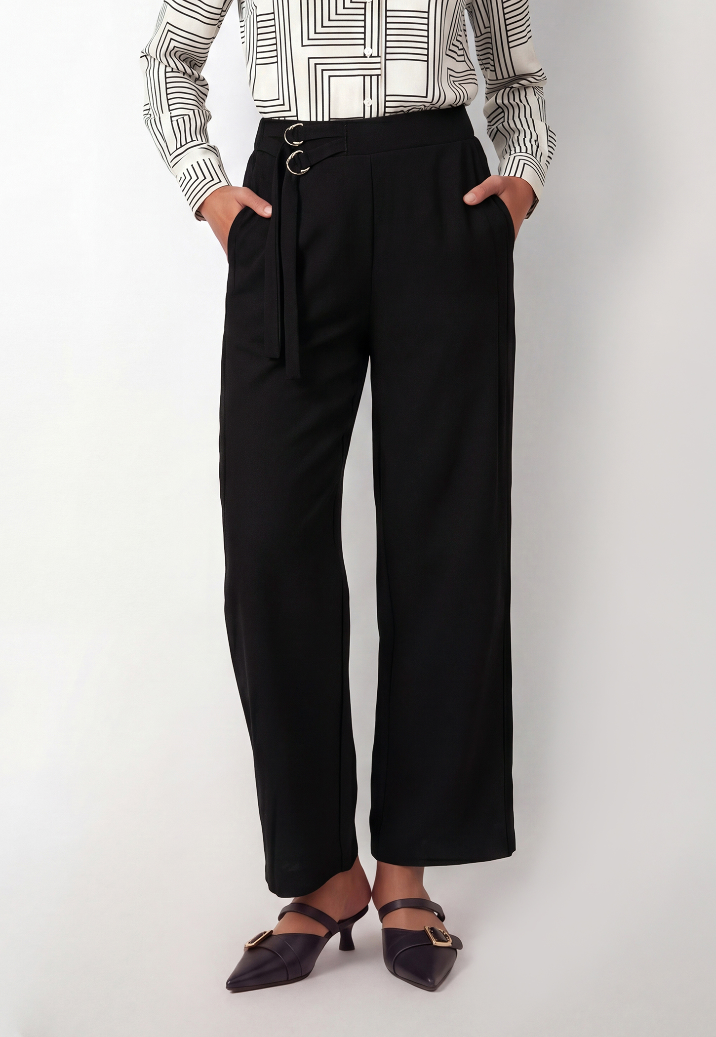 Women Solid Wide Leg Trousers-picture-34