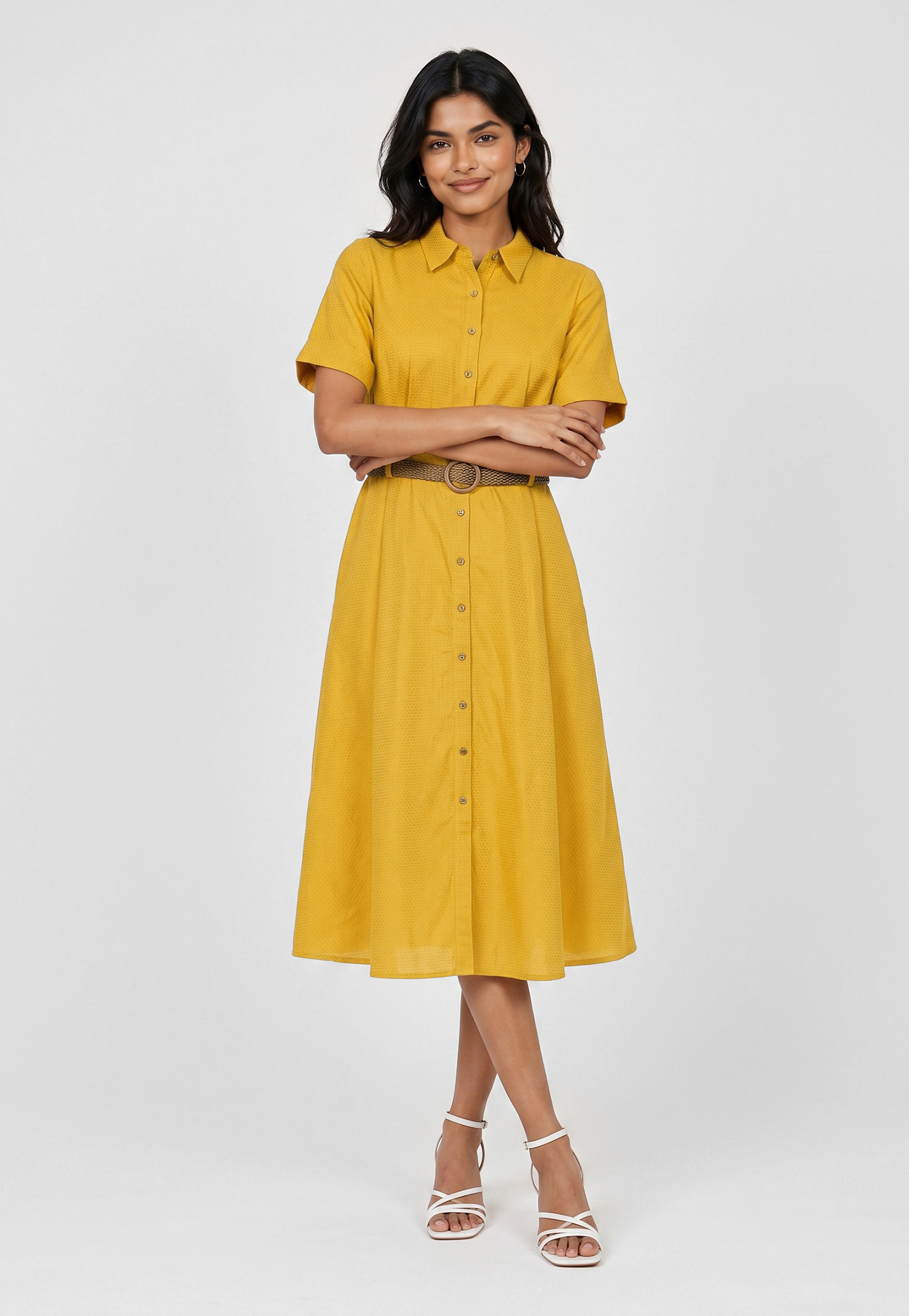 Women Solid Belted Midi Dress-image-32