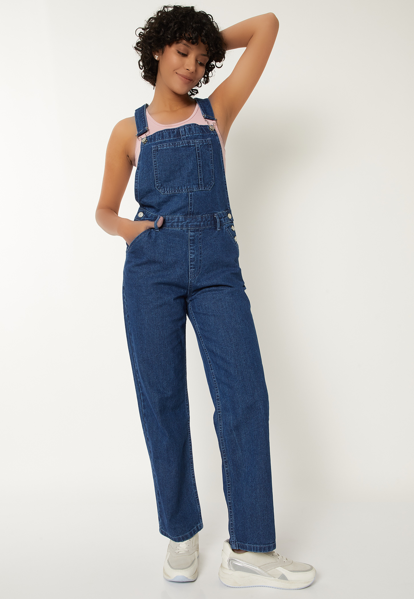 Women Solid Denim Dungarees-image-16