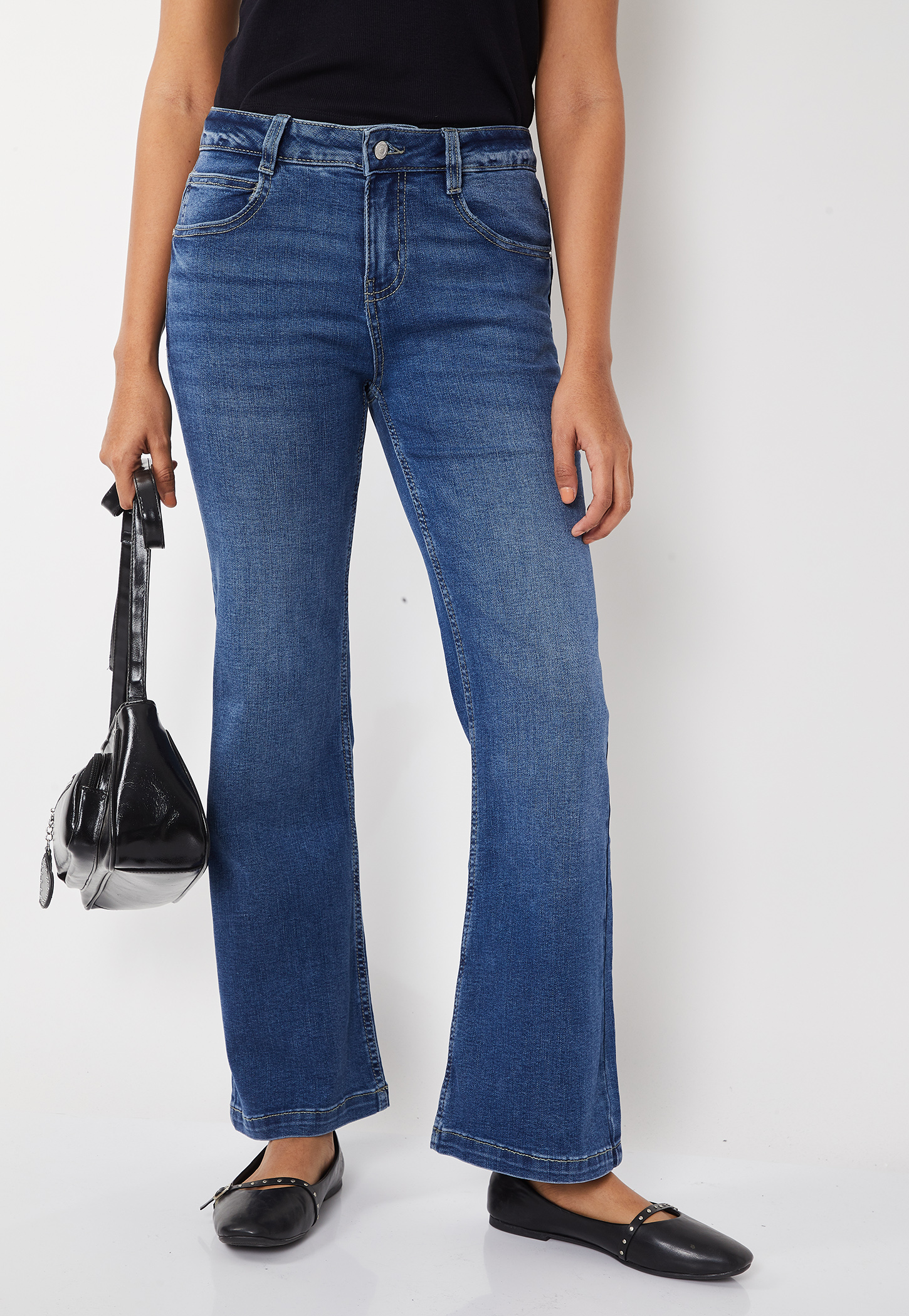 Women Solid High Rise Kick Flare Jeans-picture-42