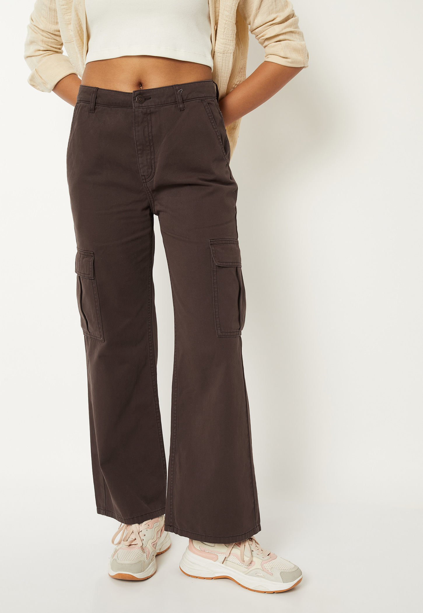 Women Solid High-Rise Cargo Jeans-picture-38