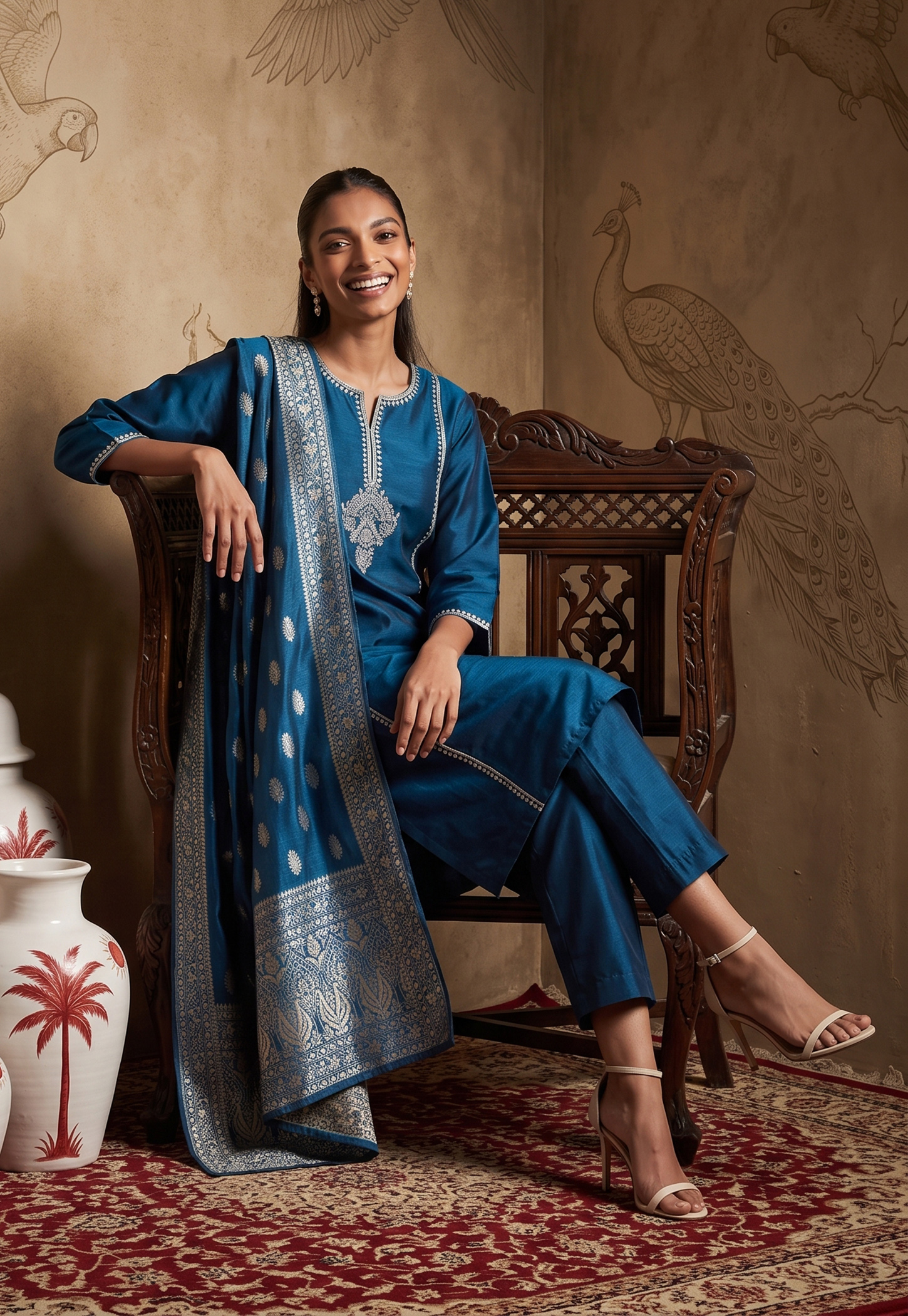 Women Woven Design Straight Kurta Set-image-15