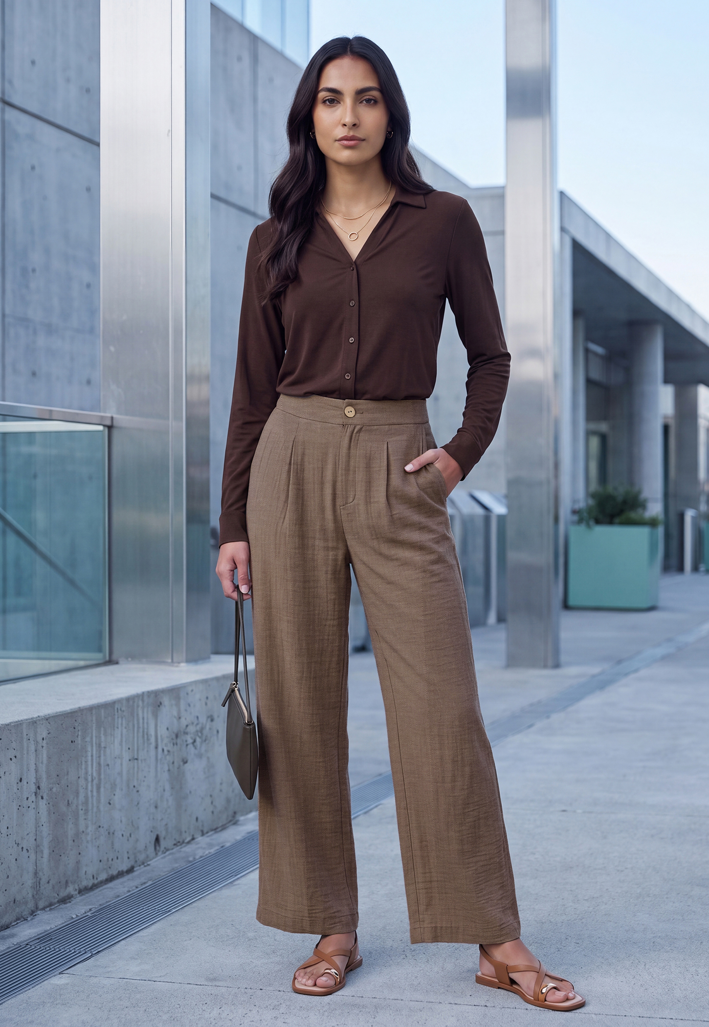 Women Solid Wide Leg Trousers-picture-38
