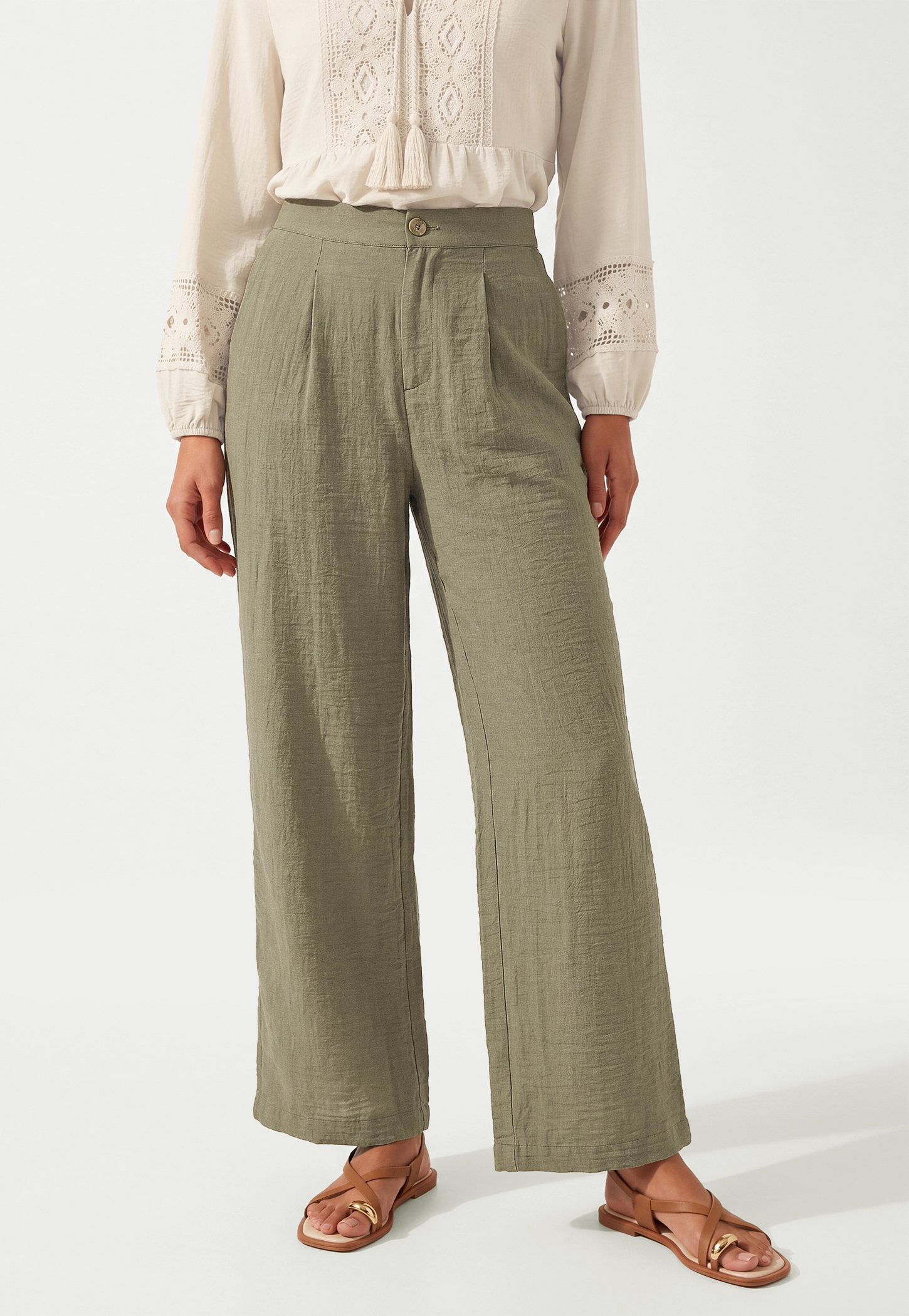 Women Solid Wide Leg Trousers-image-26