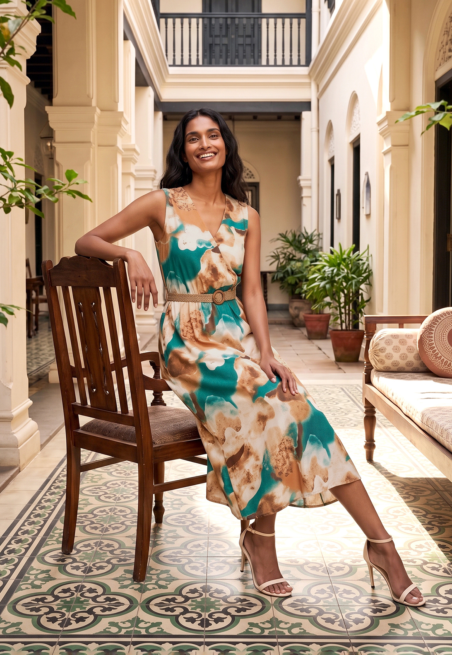 Women Printed Midi Dress with Belt-picture-47