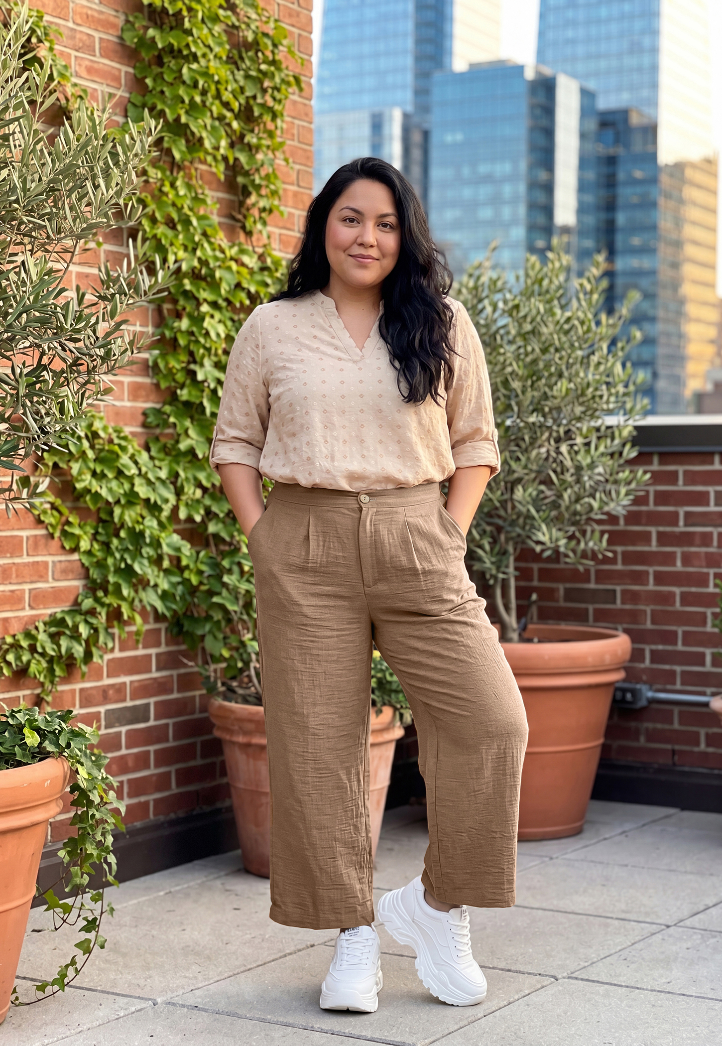 Women Solid Wide Leg Trousers-picture-14