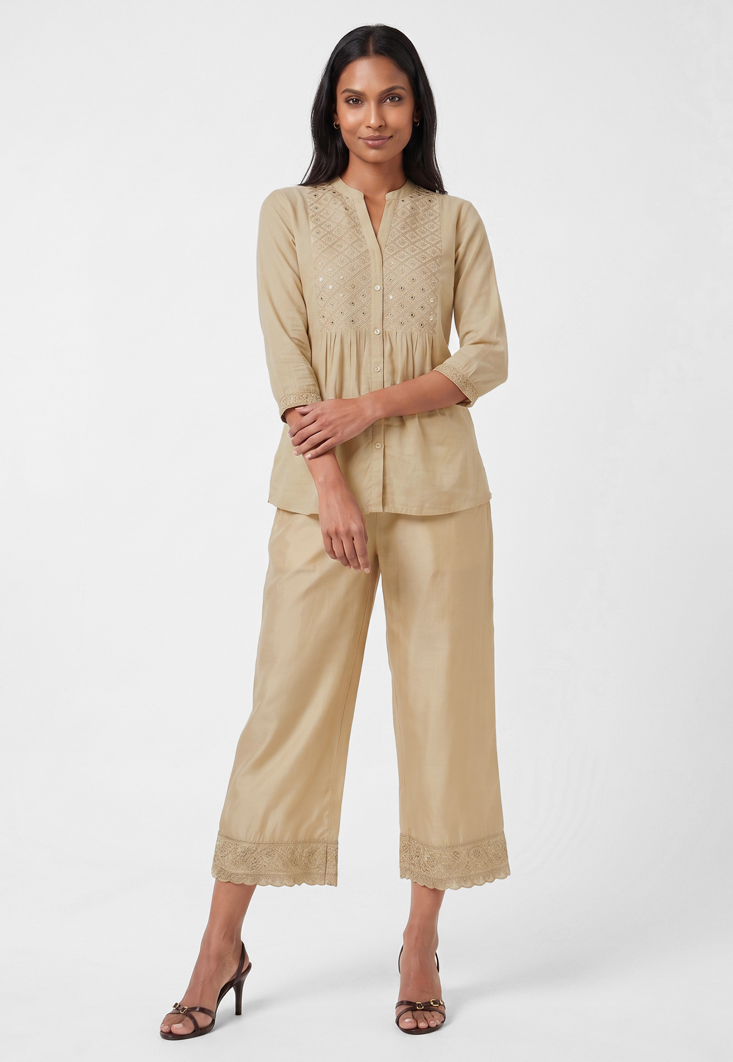 Women Embroidered Hem Palazzos-image-31