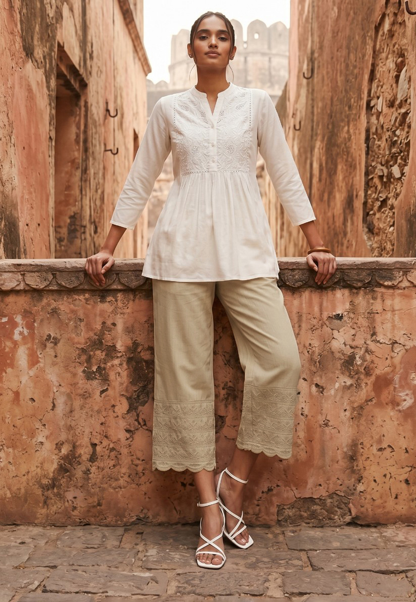 Women Embroidered Panel Palazzos-image-22