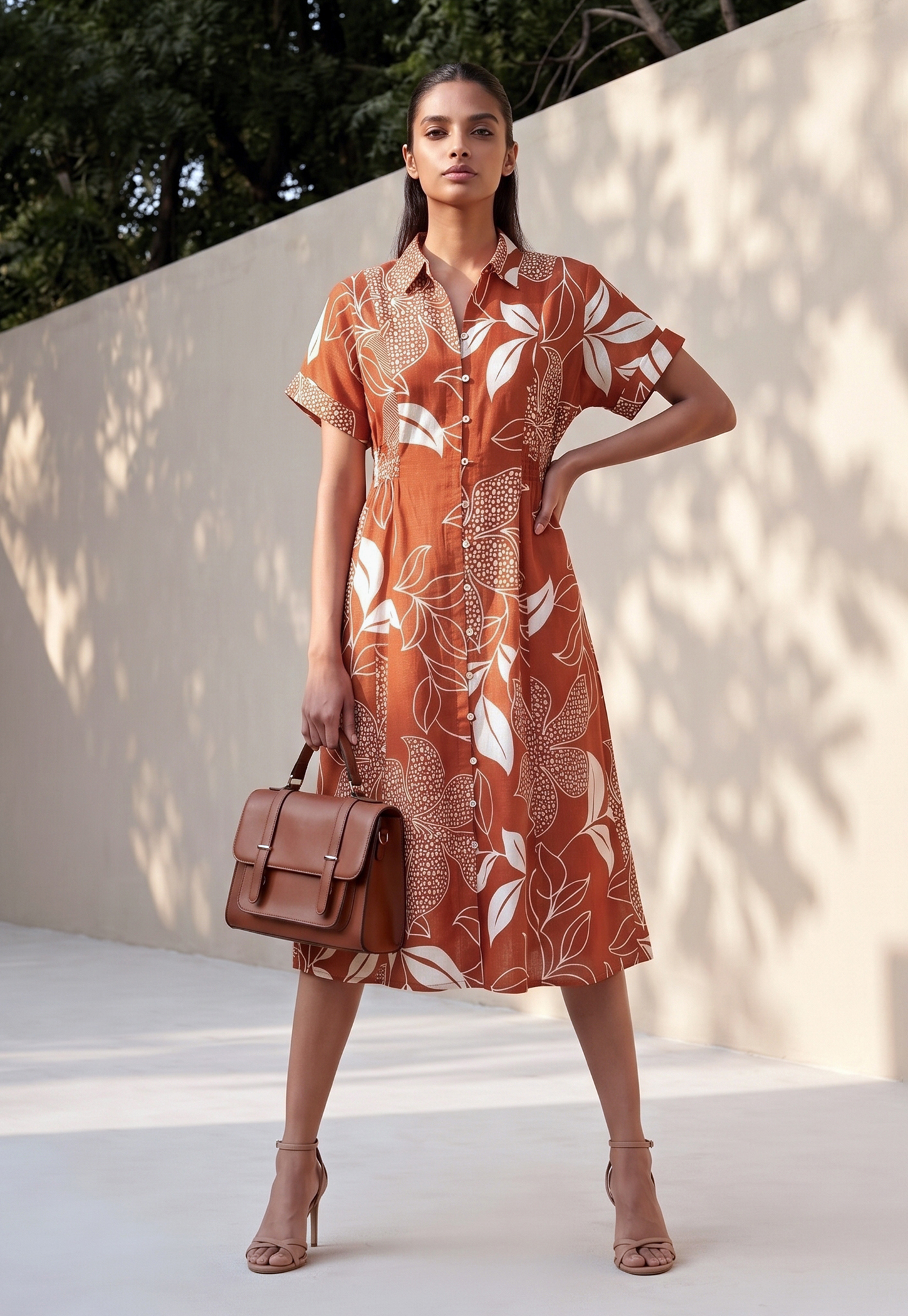 Women Printed Midi Shirt Dress-image-25