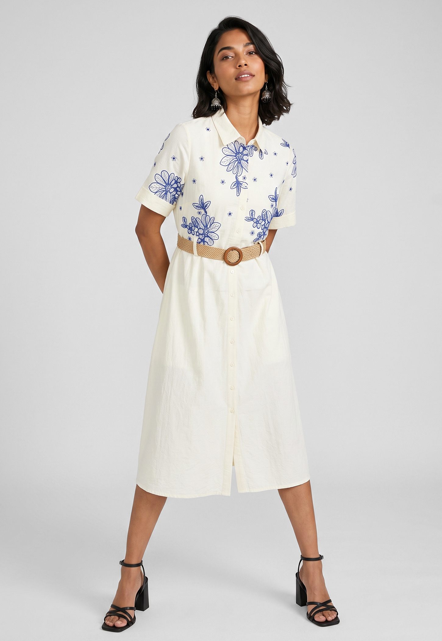 Women Embroidered Belted Midi Dress-picture-17