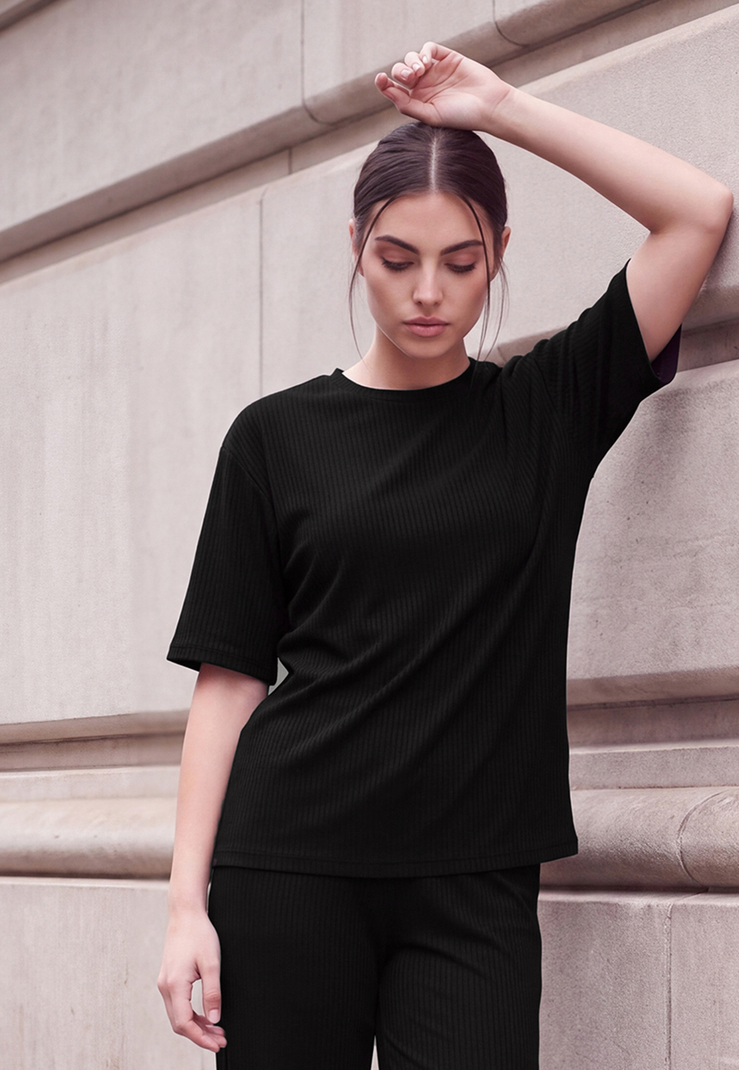 Women Ribbed Drop-Shoulder T-shirt-picture-23